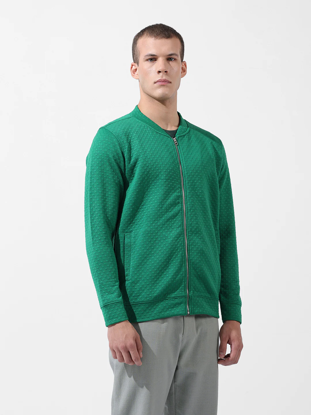Men's Sport Green Regular Fit Textured Casual Sweatshirts - Image 6