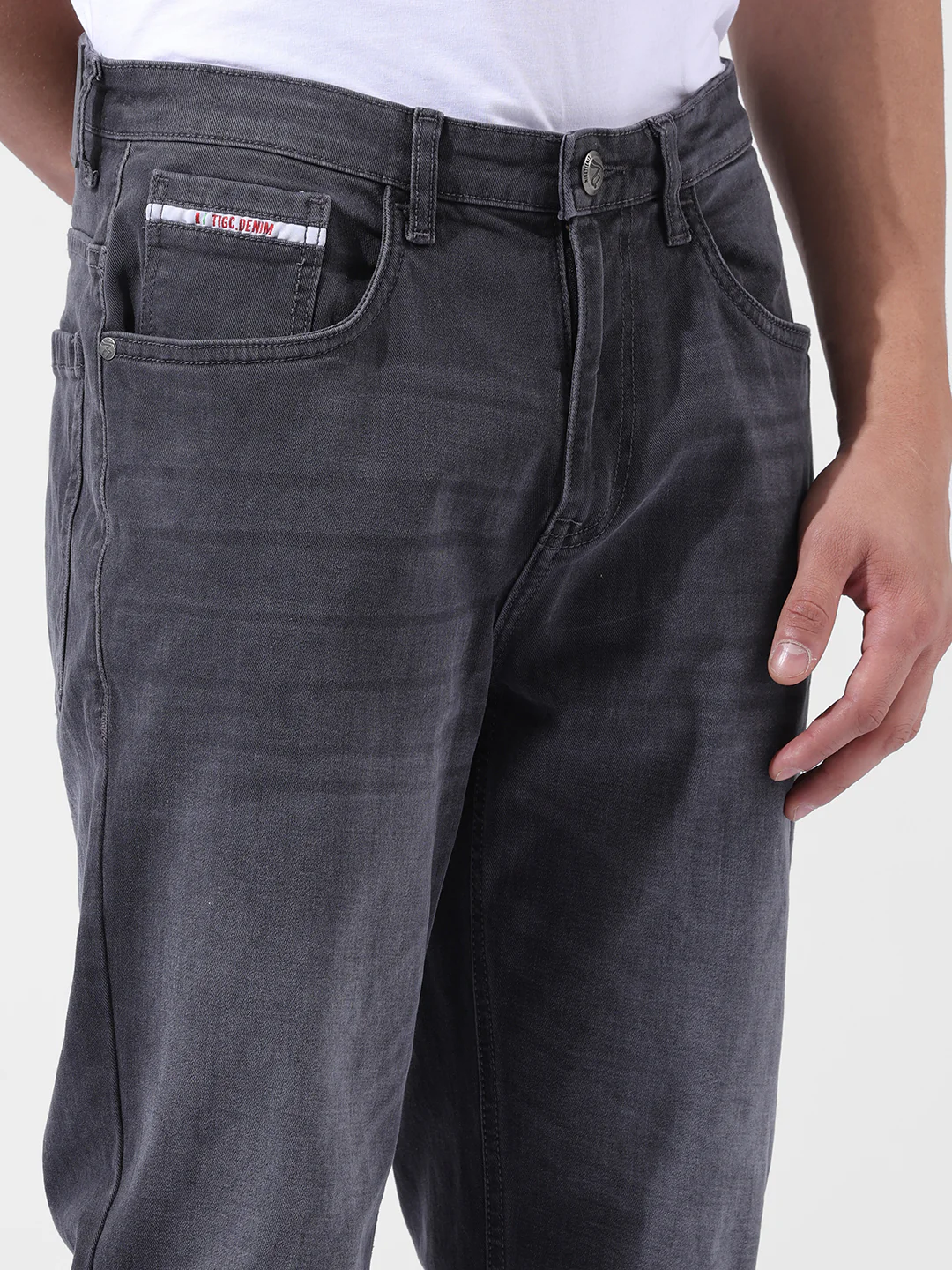 Men's Charcoal Black Regular Fit Solid Casual Jeans - Image 5