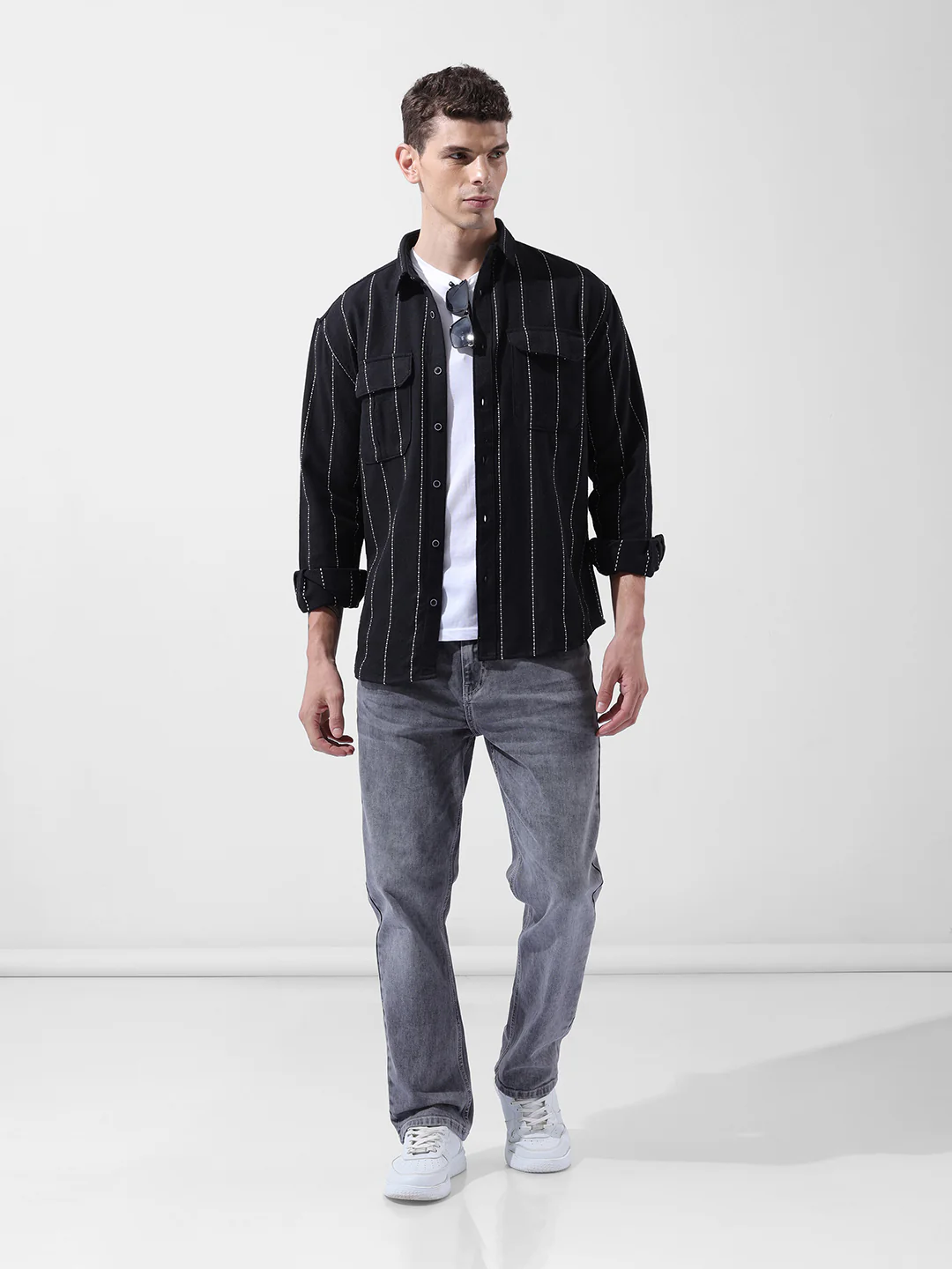 Men's Grey Regular Fit Solid Casual Jeans - Image 6