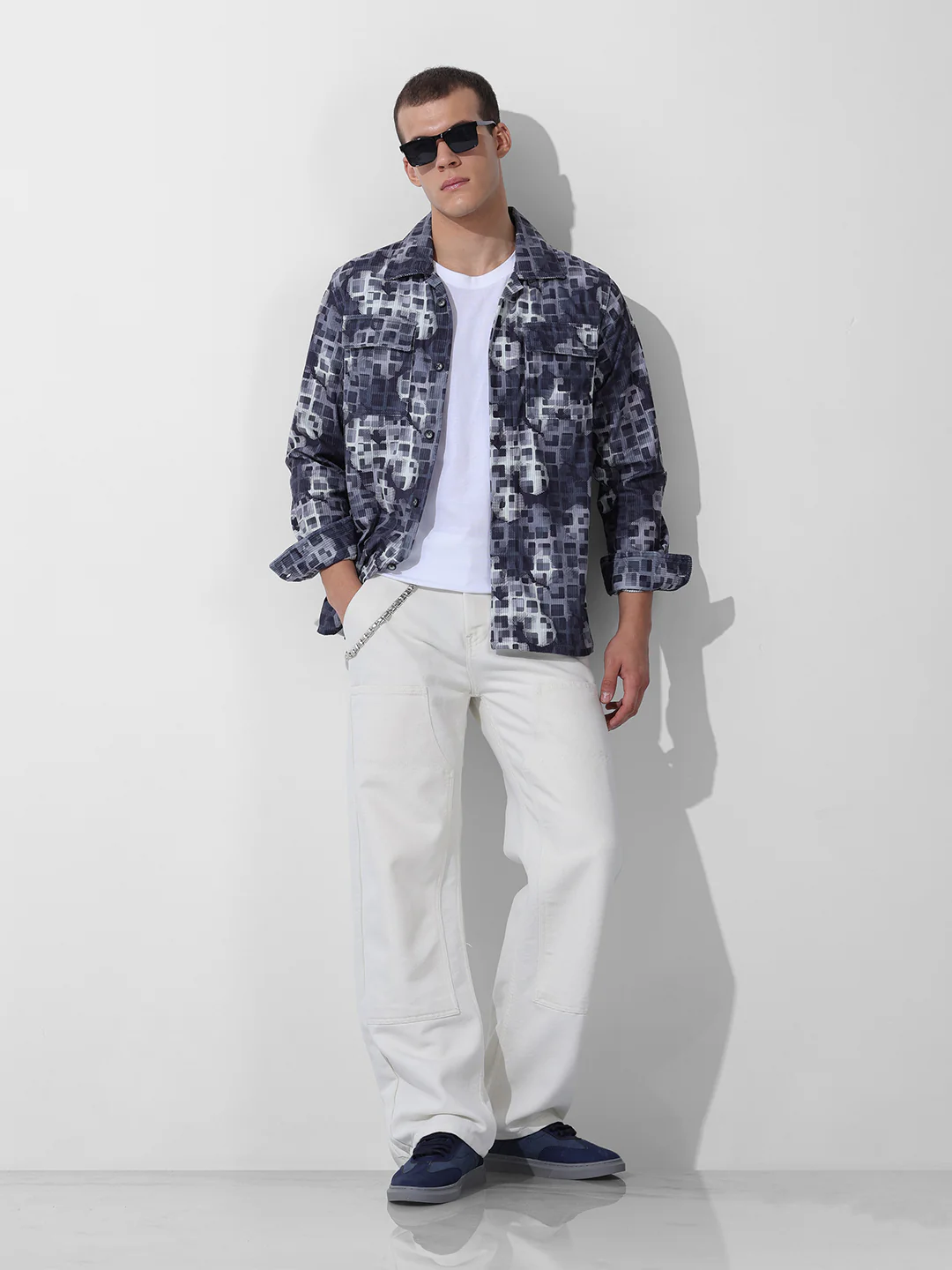Men's Grey Regular Fit Geometric Print Casual Shirt - Image 7
