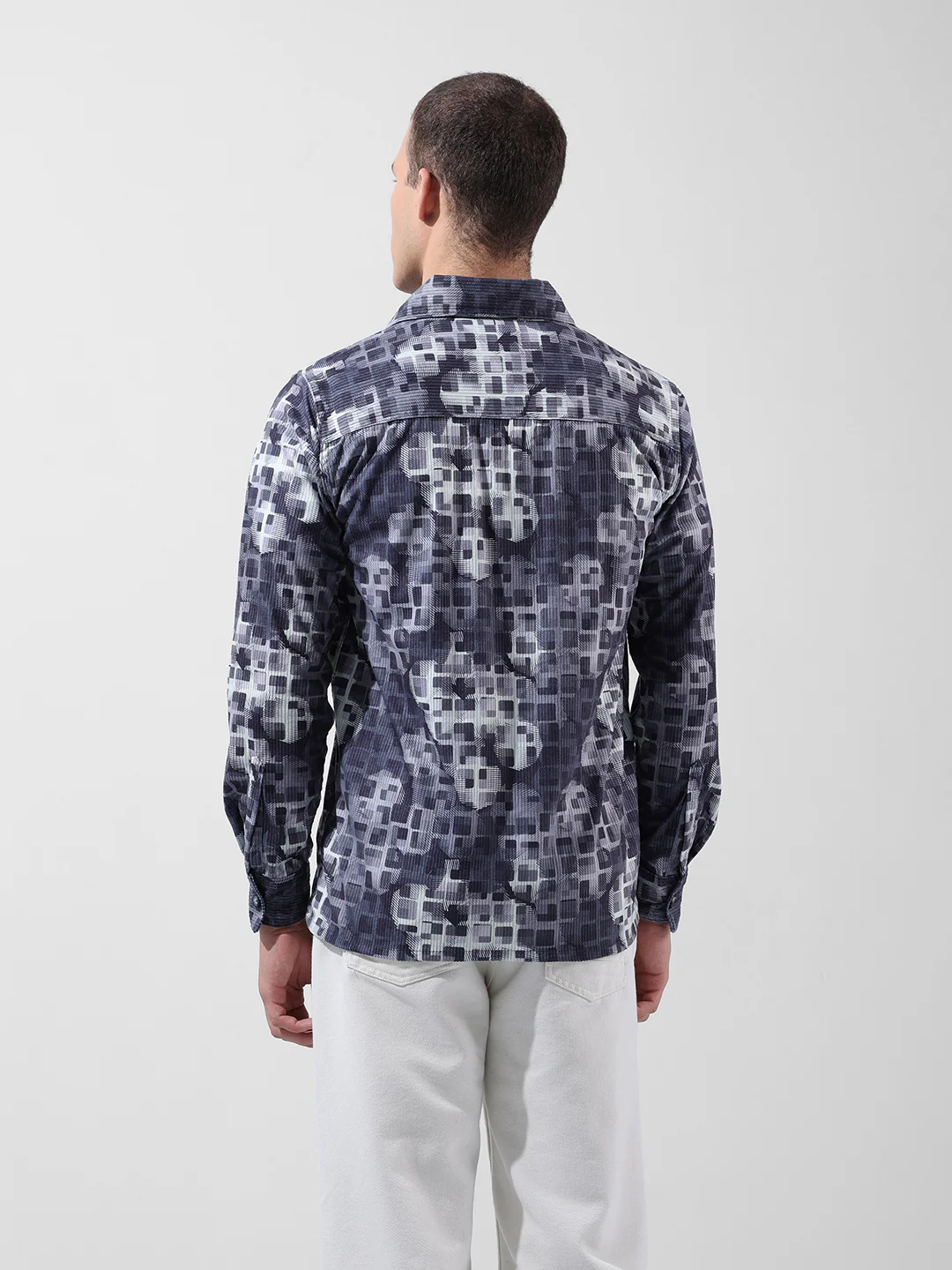 Men's Grey Regular Fit Geometric Print Casual Shirt - Image 8