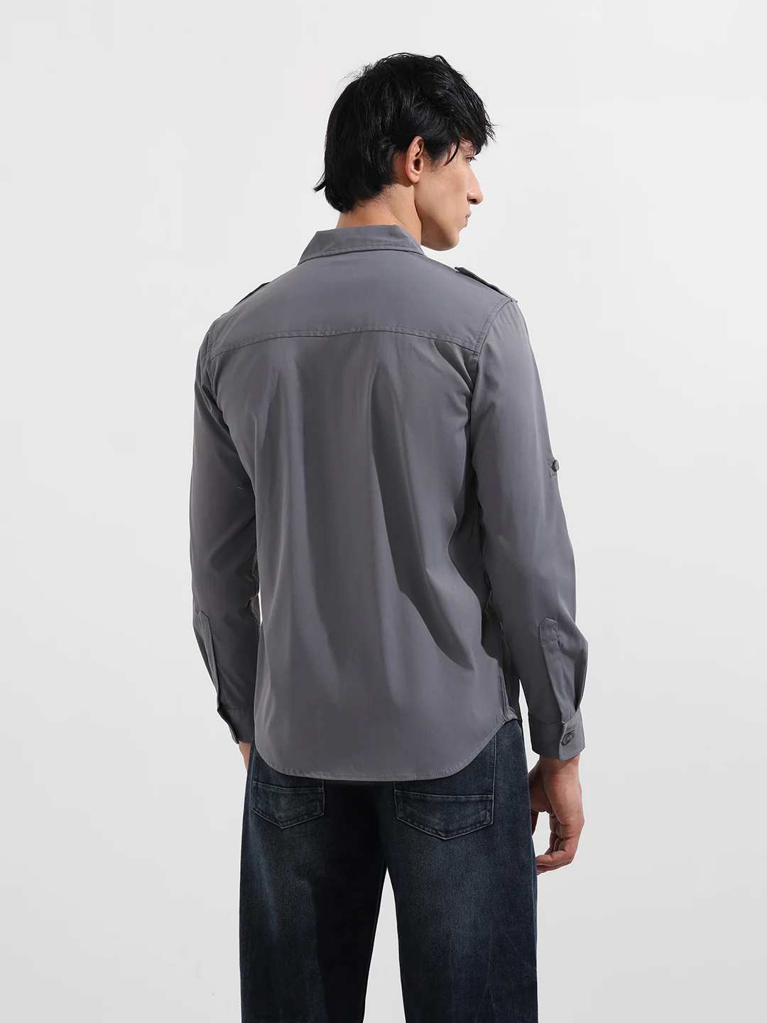 Men's Grey Regular Fit Solid Street Wear Shirt - Image 6
