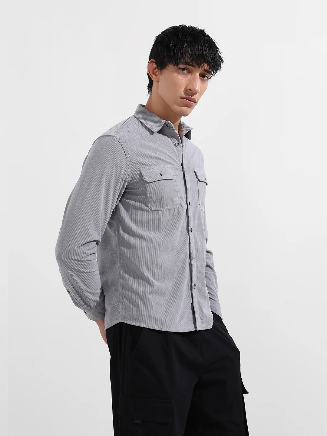 Men's Grey Regular Fit Solid Casual Shirt - Image 3