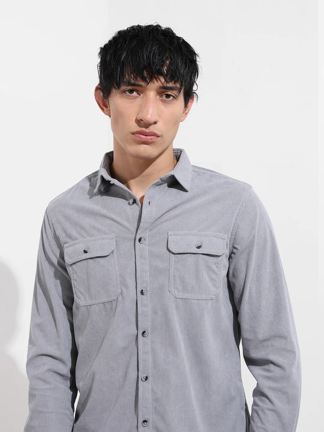 Men's Grey Regular Fit Solid Casual Shirt - Image 4
