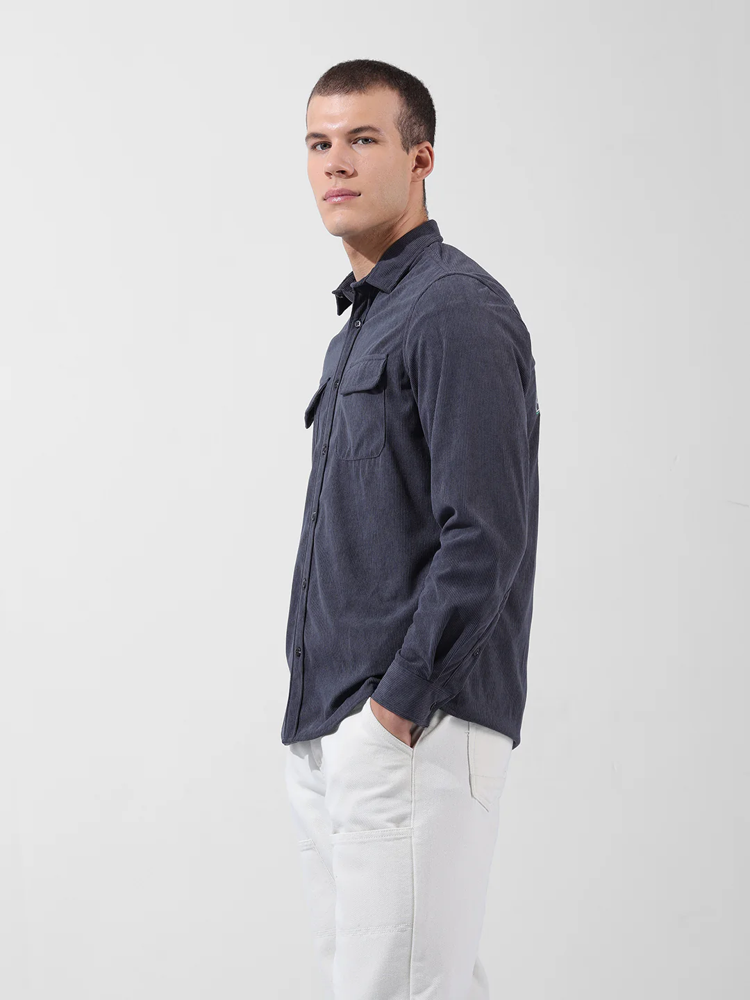 Men's Grey Regular Fit Embroided Street Shirt - Image 4
