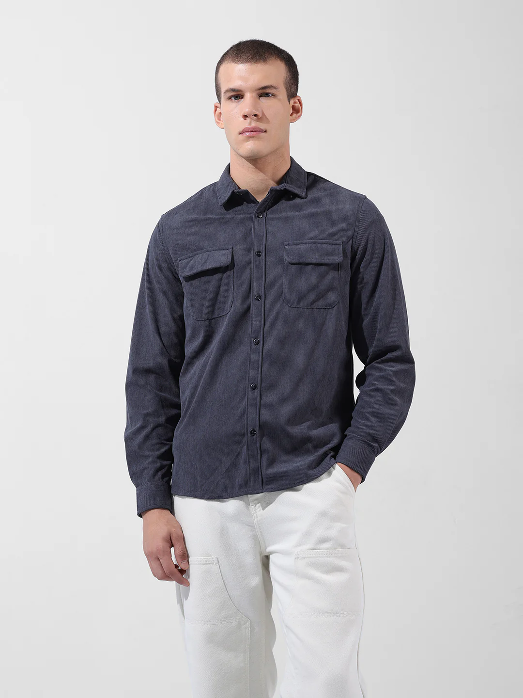 Men's Grey Regular Fit Embroided Street Shirt - Image 7