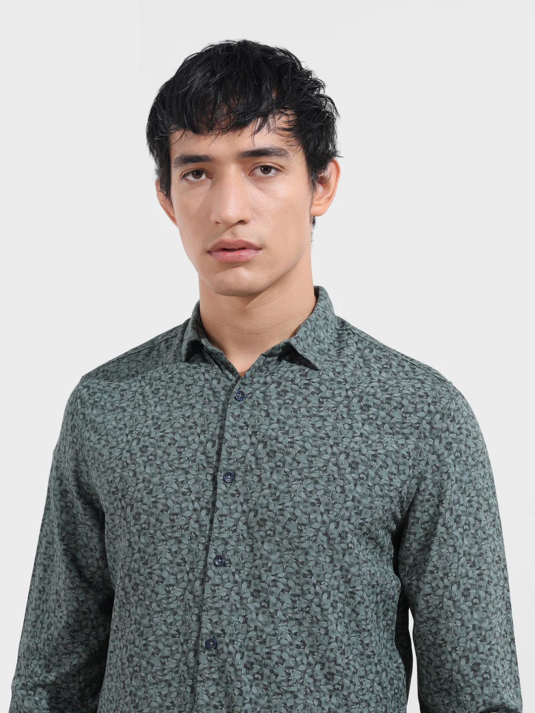 Men's Grey Regular Fit Floral Printed Floral Shirt - Image 5