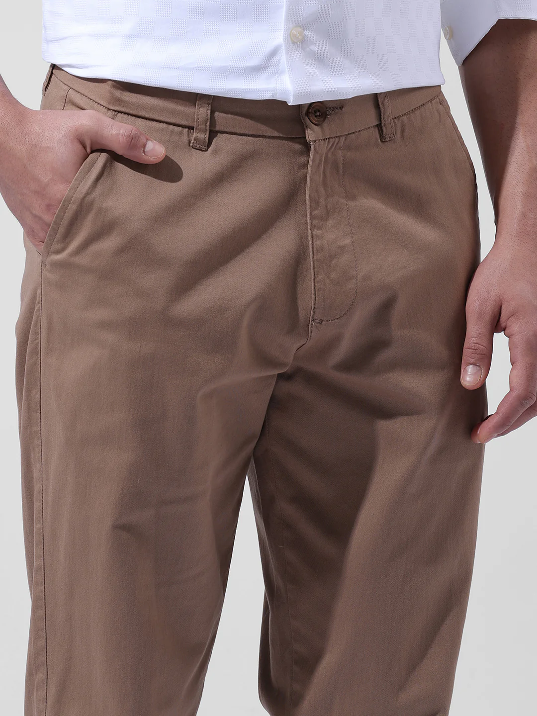 Men's Khaki Regular Fit Solid Casual Chinos - Image 4
