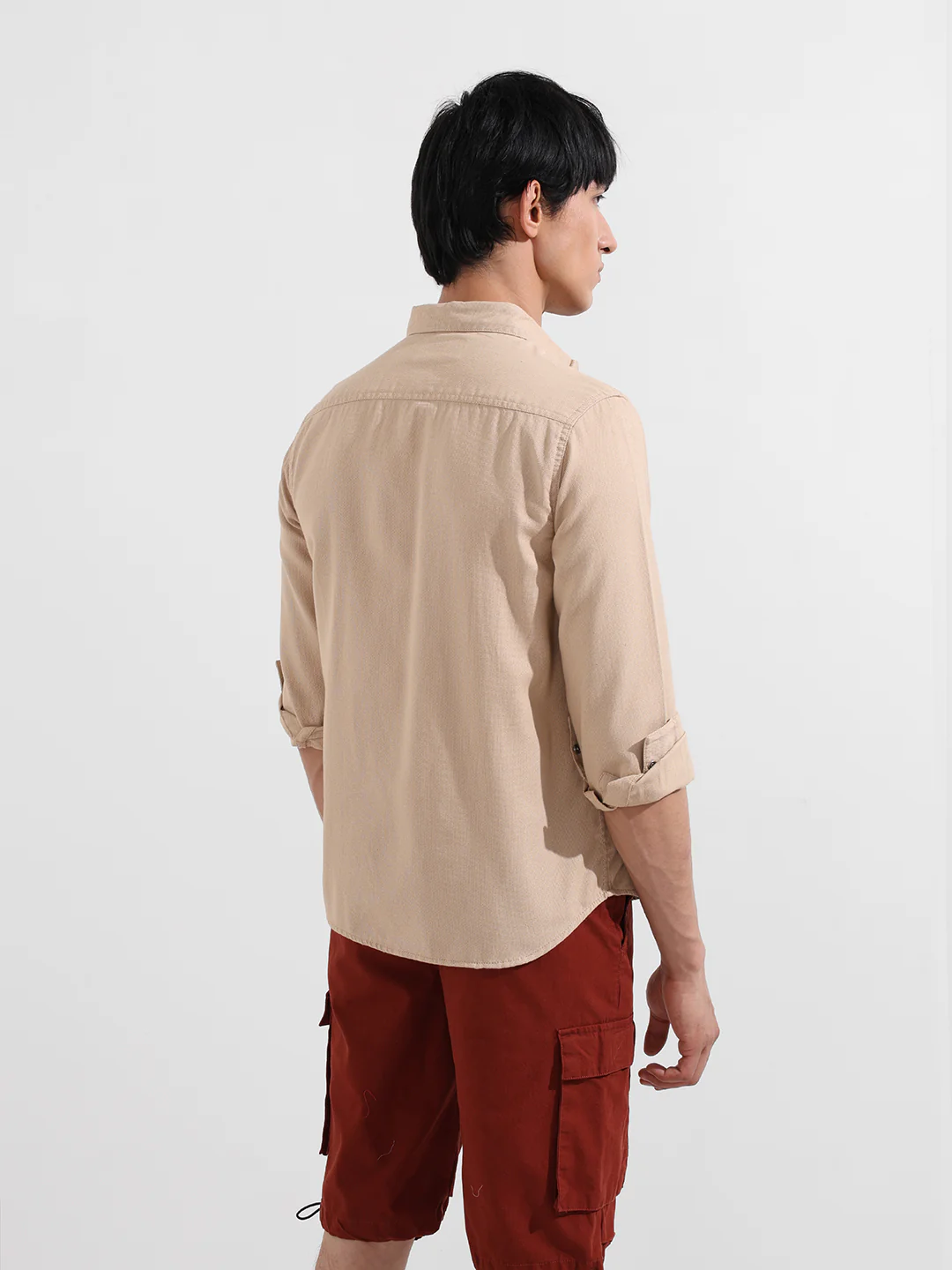 Men's Oat Milk Regular Fit Floral Print Embroidered Shirt - Image 5