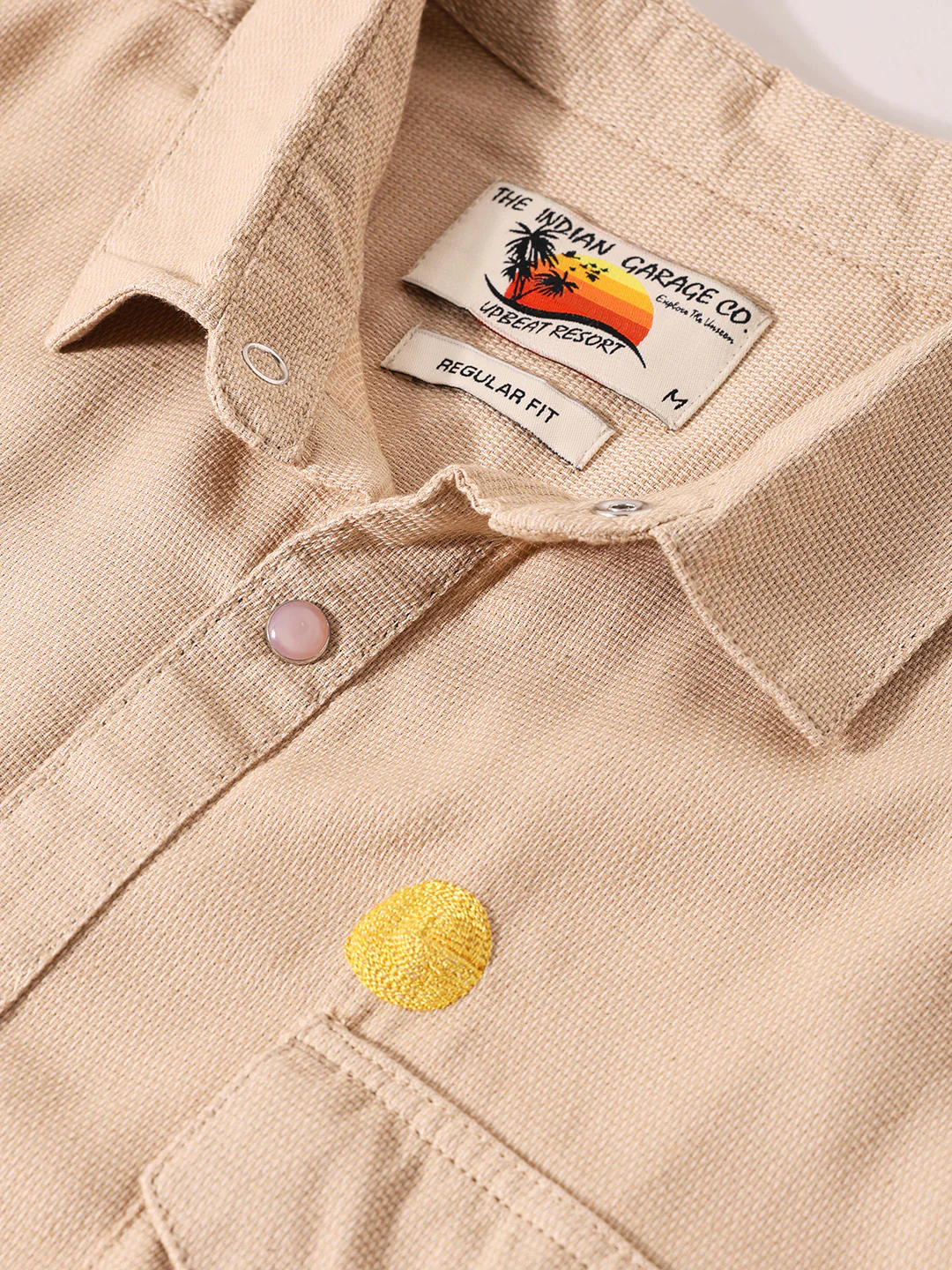 Men's Oat Milk Regular Fit Floral Print Embroidered Shirt - Image 6