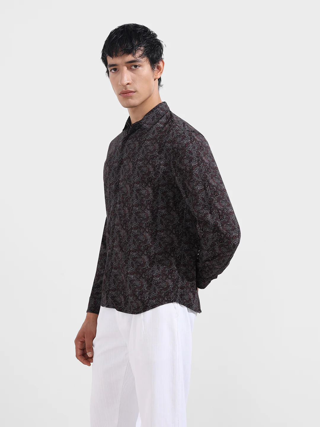 Men's Maroon Regular Fit Printed Print Shirt - Image 4