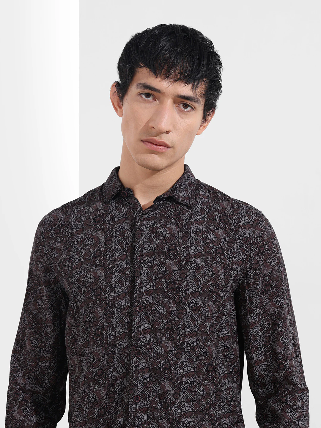 Men's Maroon Regular Fit Printed Print Shirt - Image 5