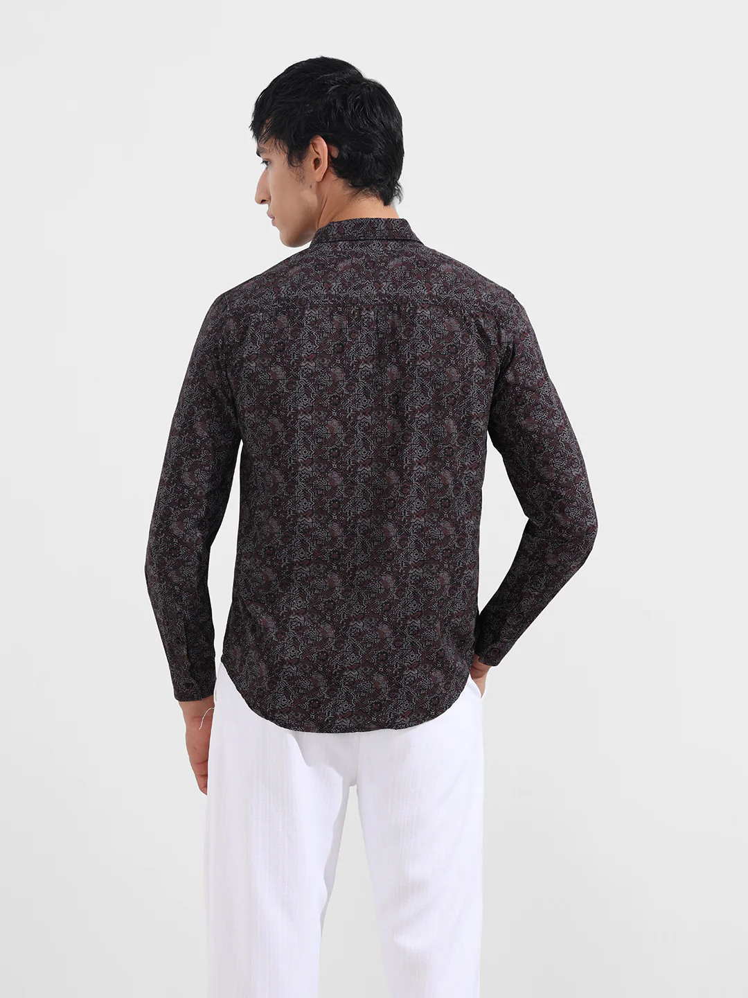 Men's Maroon Regular Fit Printed Print Shirt - Image 6