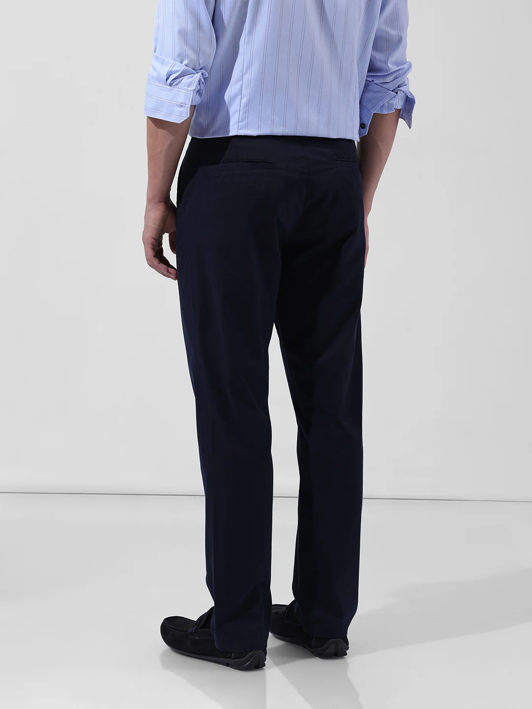 Men's Navy Blue Regular Fit Solid Casual Chinos - Image 6