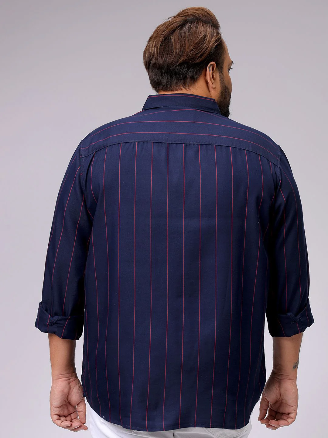 Men's Navy Regular Fit Striped Casual Shirt - Image 4