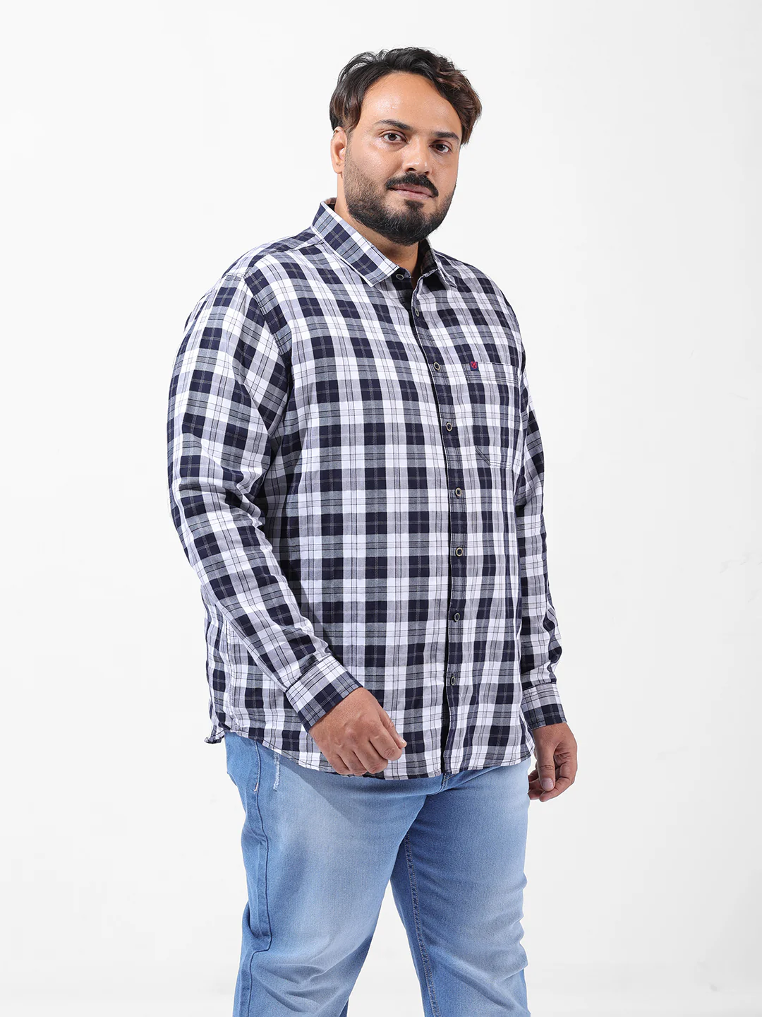 Men's Navy Blue Regular Fit Checked Casual Shirt - Image 2