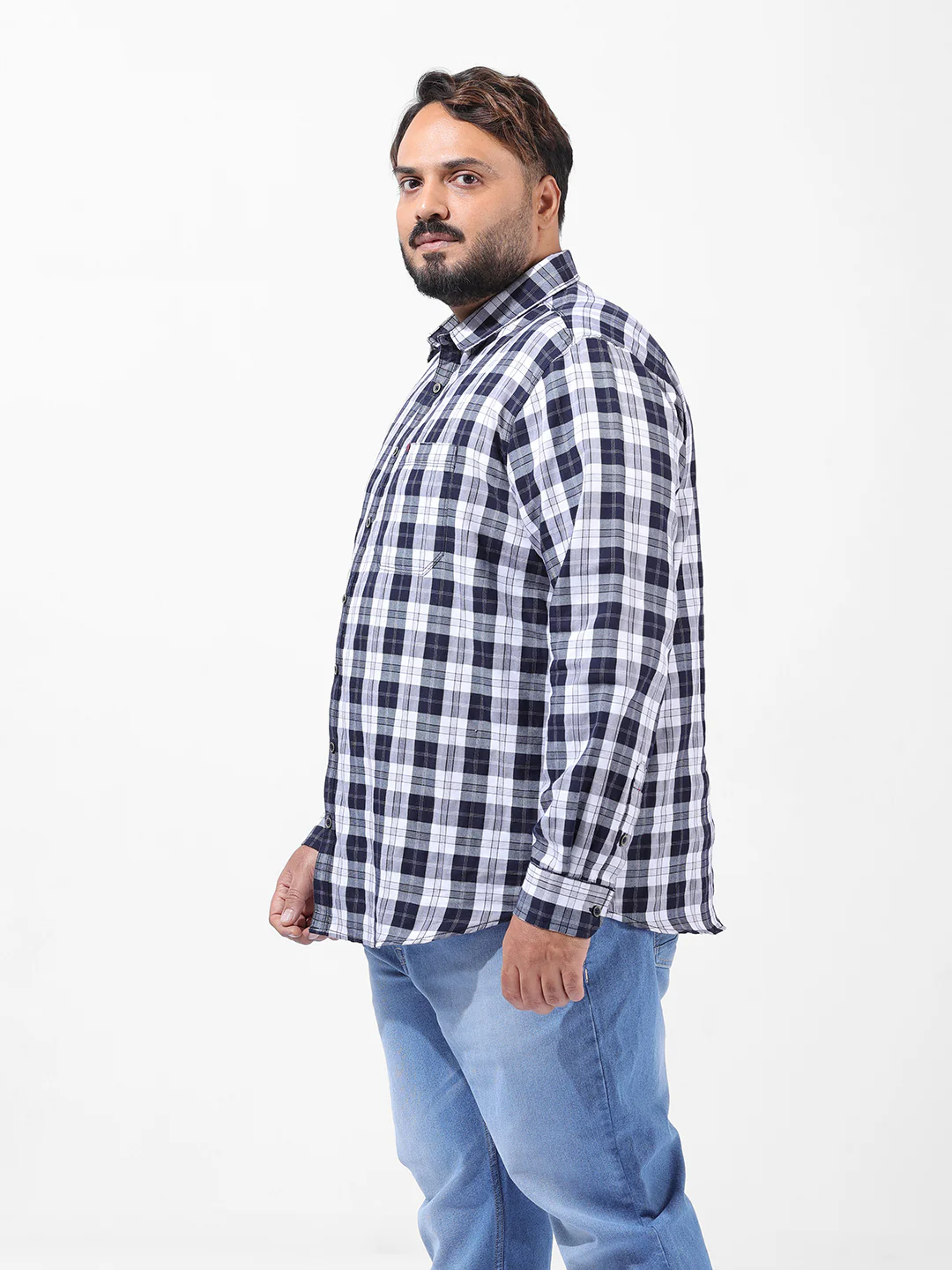 Men's Navy Blue Regular Fit Checked Casual Shirt - Image 3