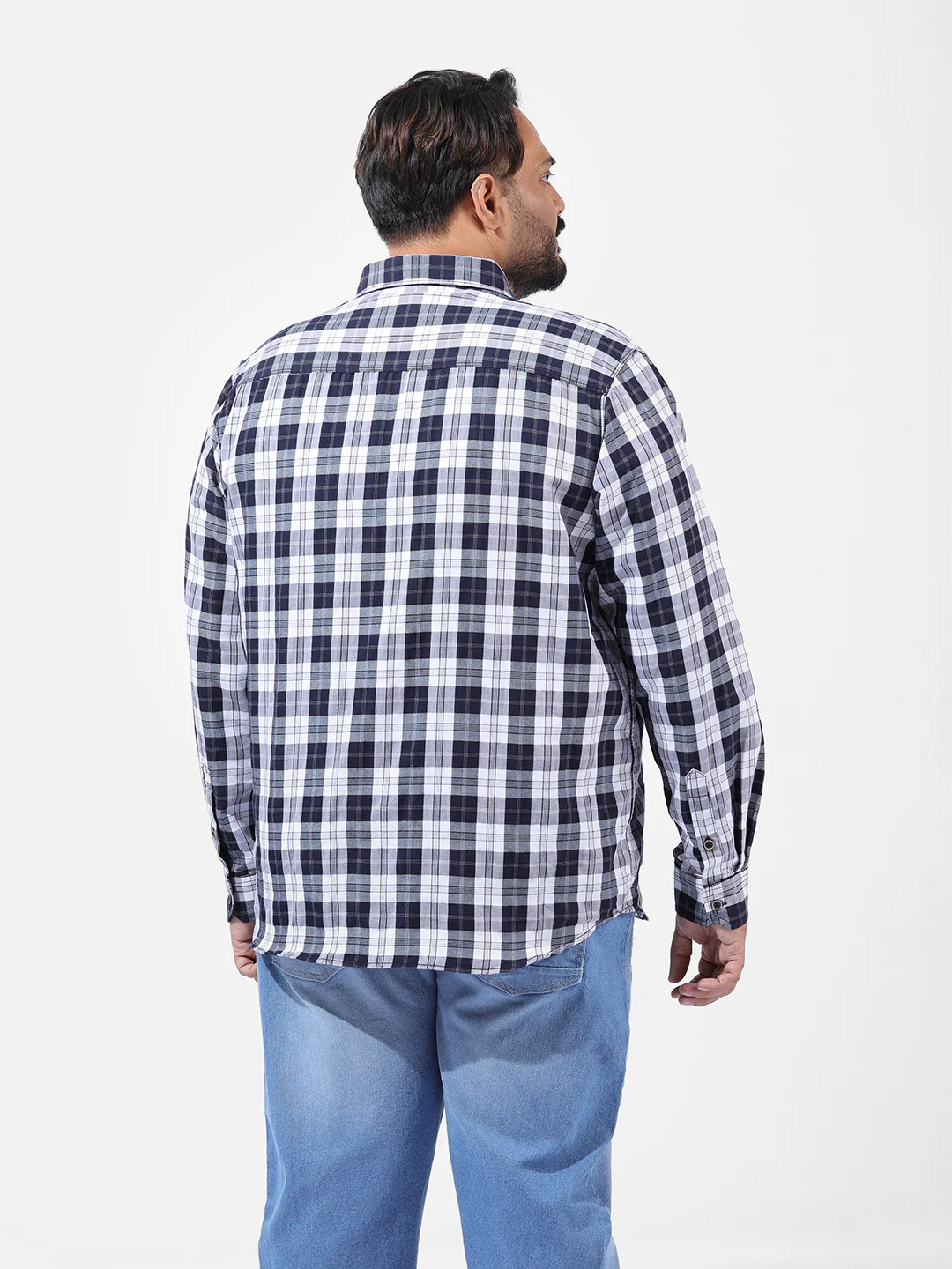 Men's Navy Blue Regular Fit Checked Casual Shirt - Image 4