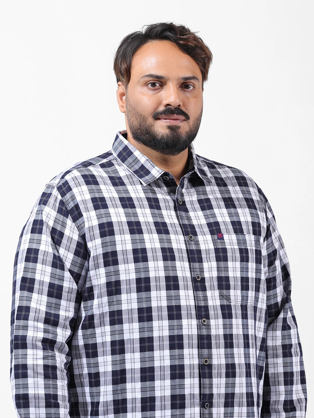 Men's Navy Blue Regular Fit Checked Casual Shirt - Image 5