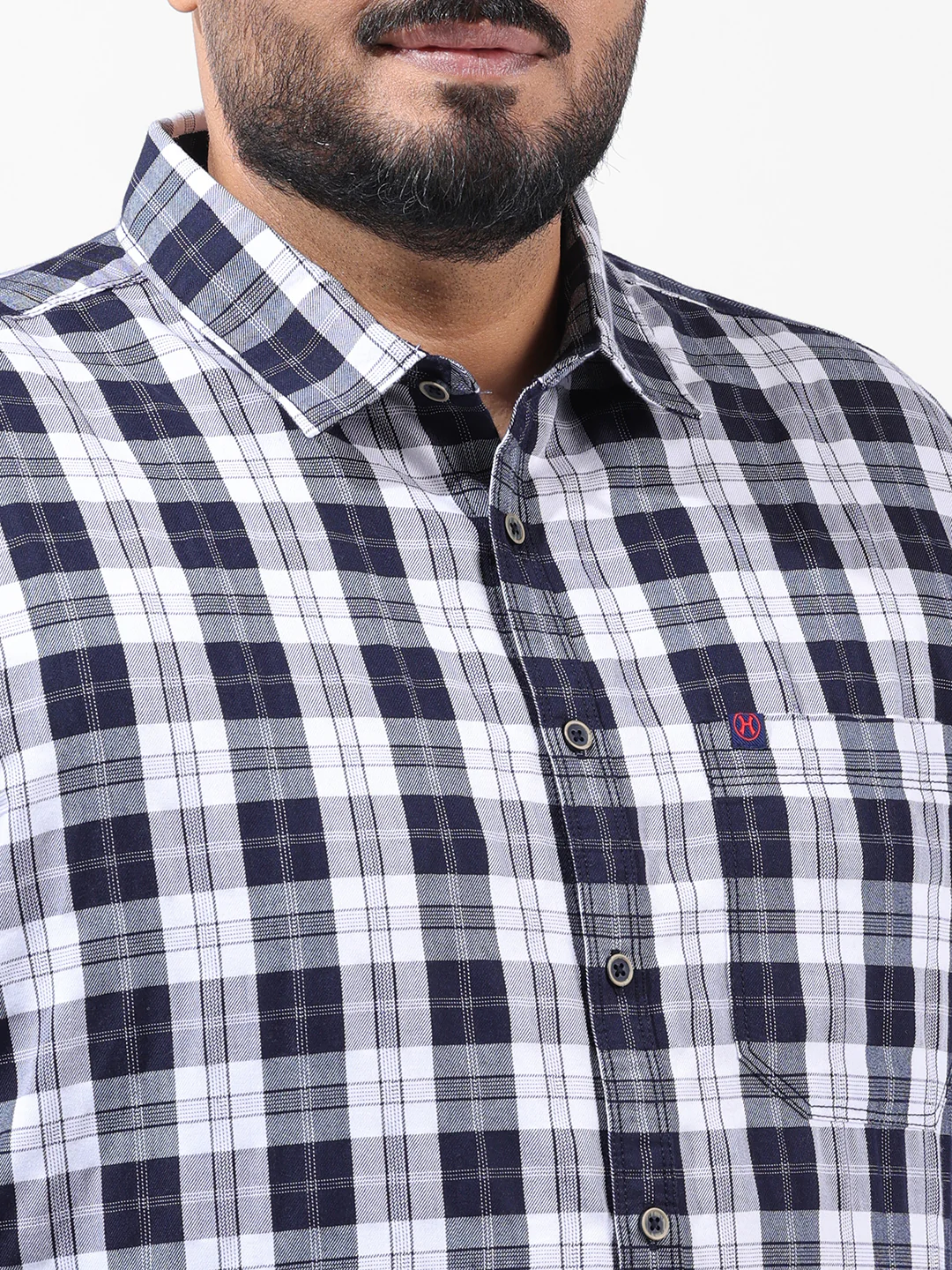Men's Navy Blue Regular Fit Checked Casual Shirt - Image 6