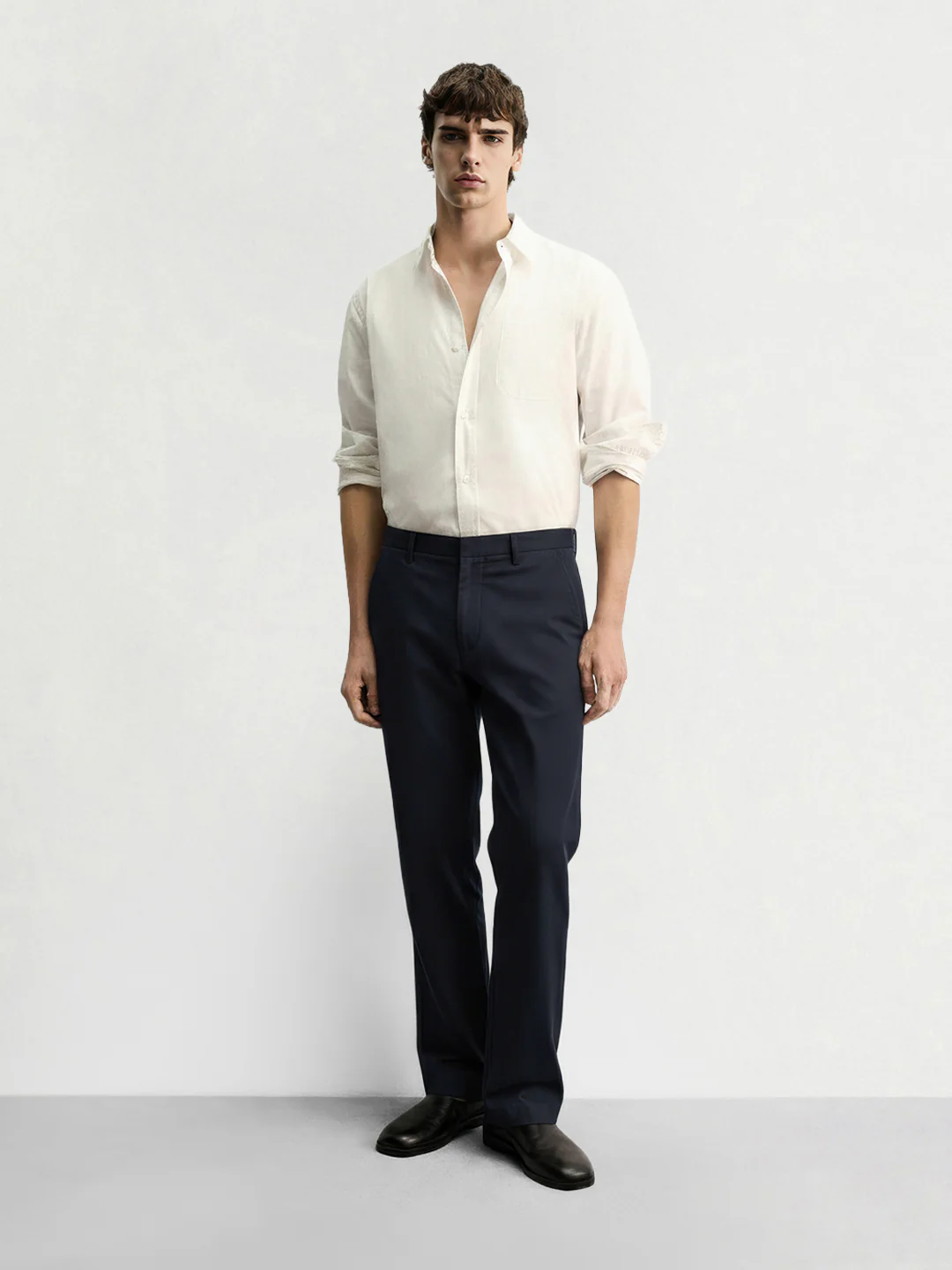 Men's Navy Regular Fit Casual Trousers - Image 4