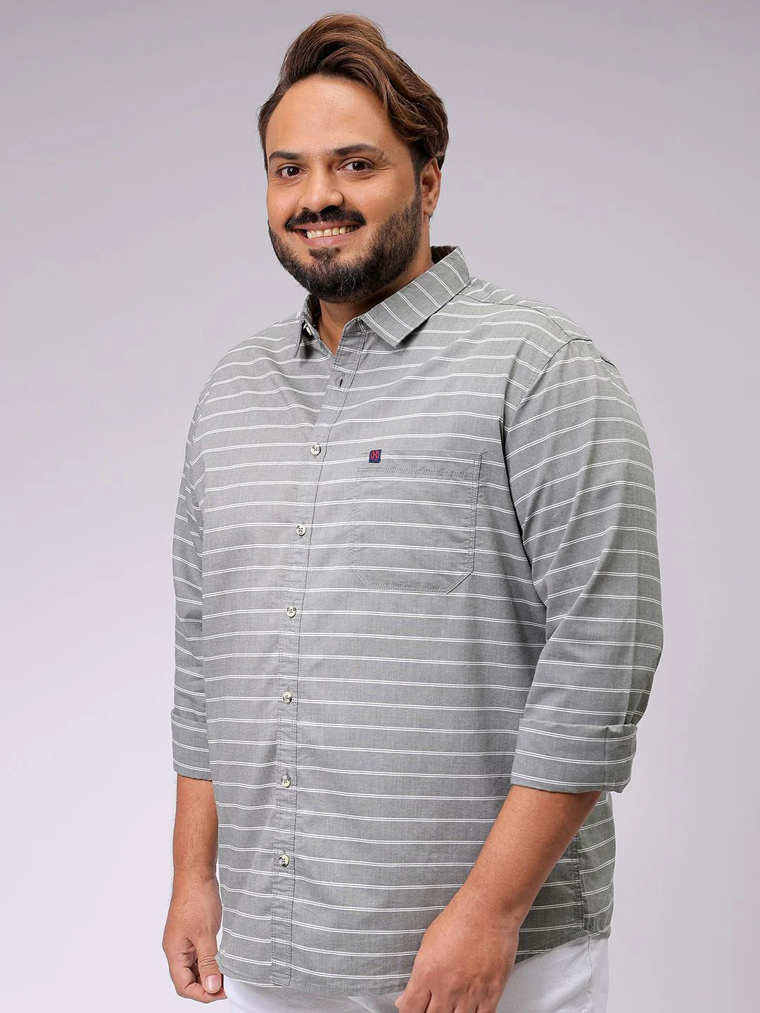 Men's Olive Regular Fit Striped Casual Shirt - Image 3