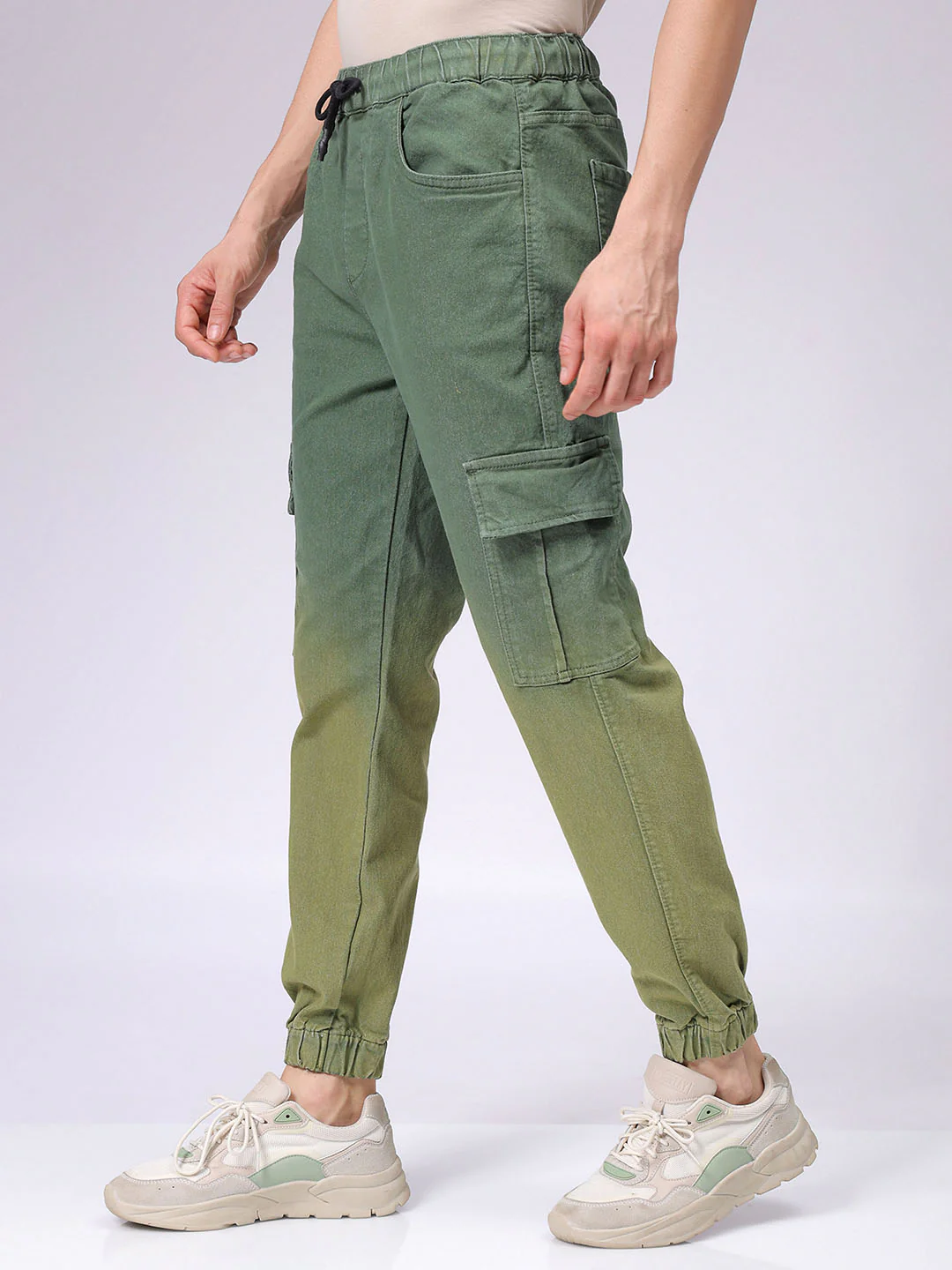 Men's Green Regular Fit Ombre Street Wear Jeans - Image 3