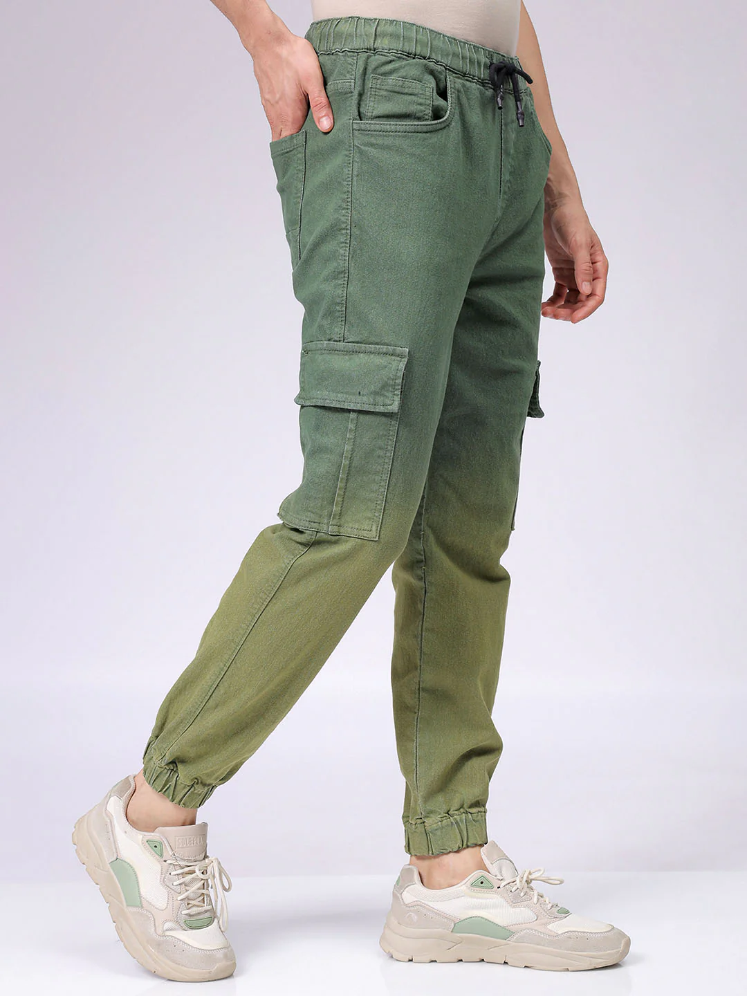Men's Green Regular Fit Ombre Street Wear Jeans - Image 4