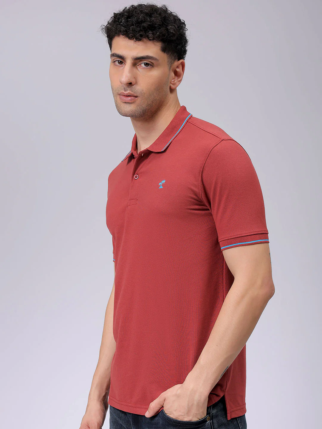 Men's Marsala Regular Fit Embroided Casual T-Shirt - Image 2