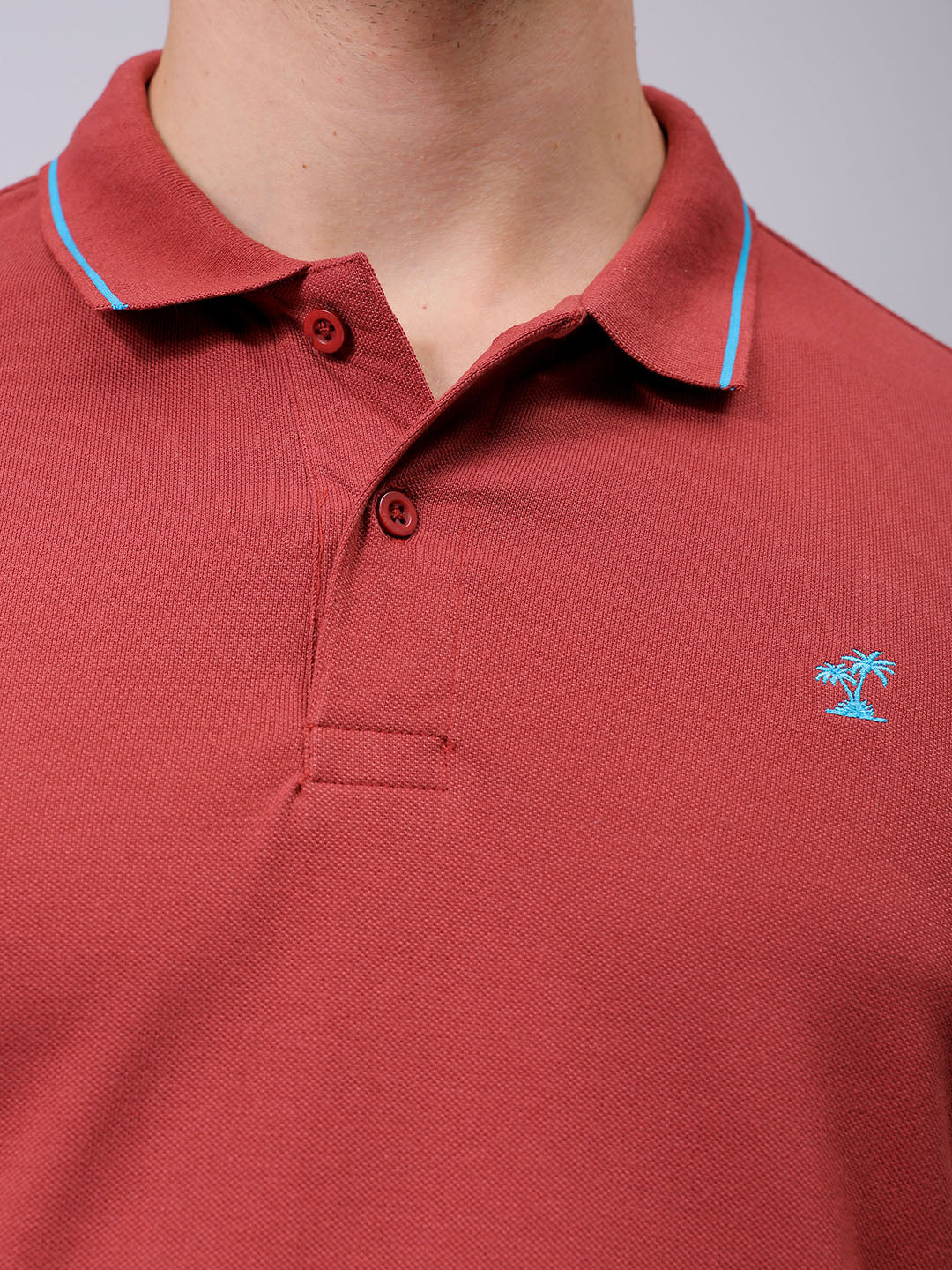 Men's Marsala Regular Fit Embroided Casual T-Shirt - Image 6