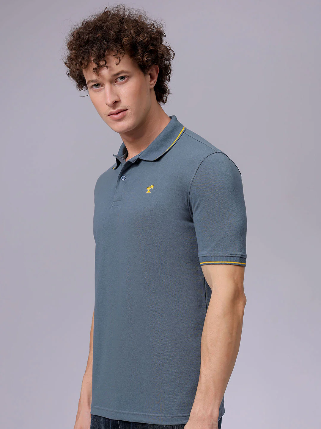 Men's Goblin Blue Regular Fit Embroided Casual T-Shirt - Image 2
