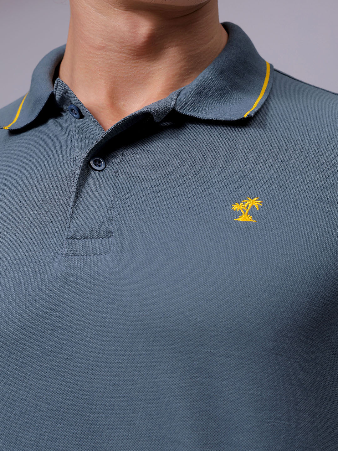 Men's Goblin Blue Regular Fit Embroided Casual T-Shirt - Image 3