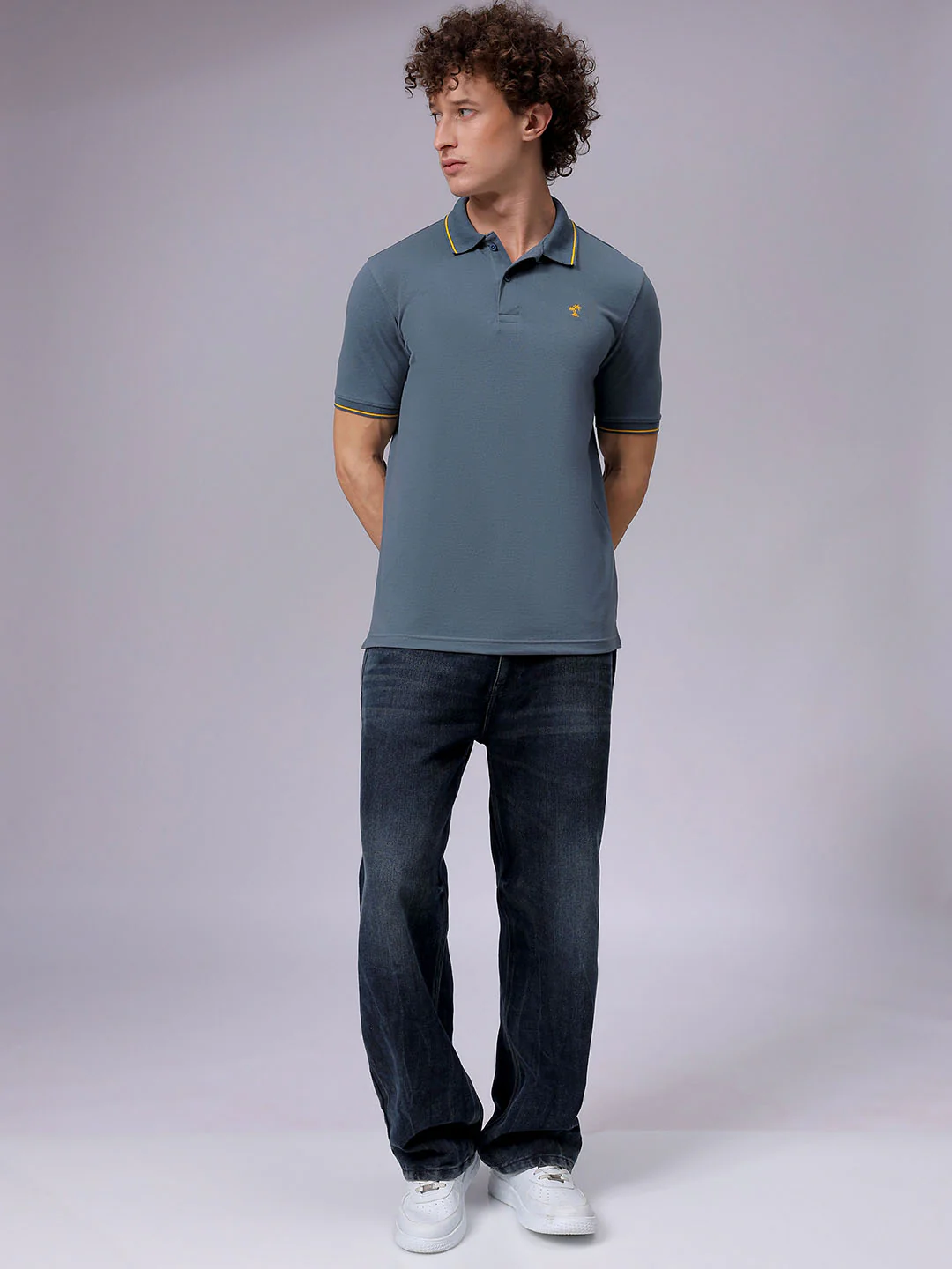 Men's Goblin Blue Regular Fit Embroided Casual T-Shirt - Image 4