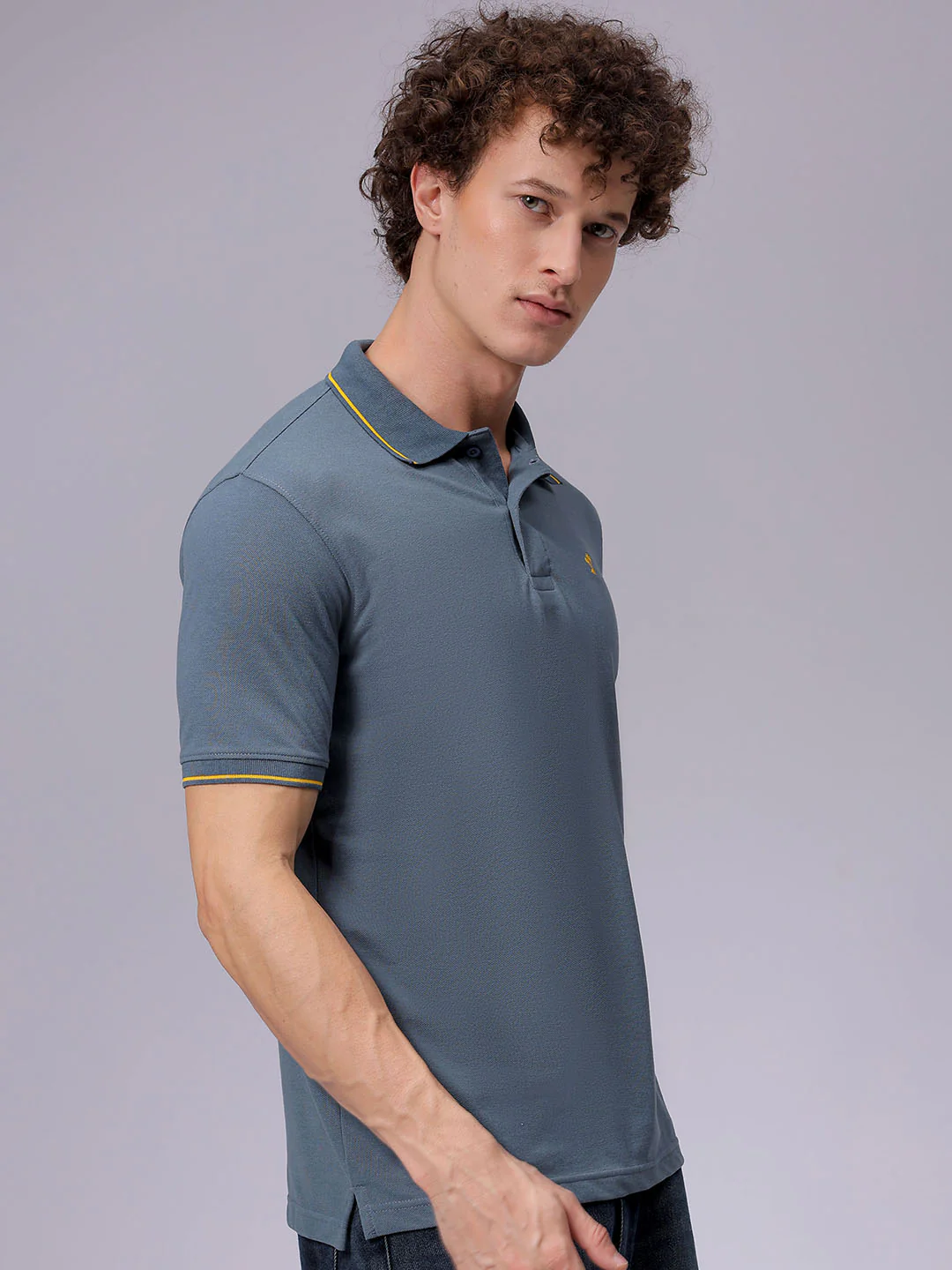 Men's Goblin Blue Regular Fit Embroided Casual T-Shirt - Image 5