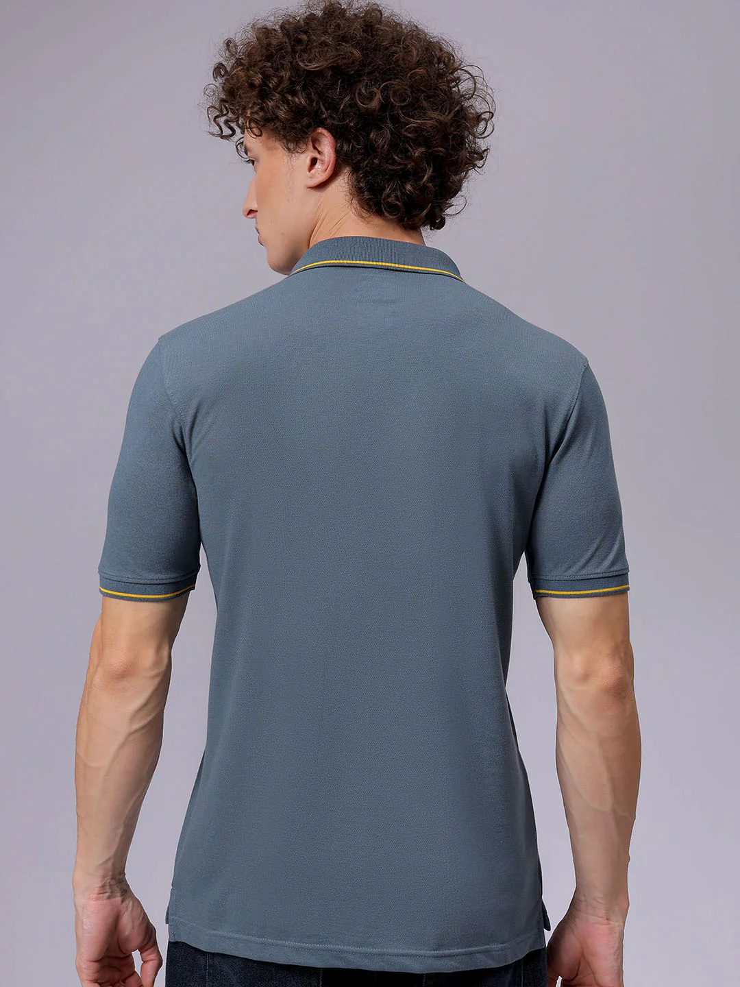 Men's Goblin Blue Regular Fit Embroided Casual T-Shirt - Image 6