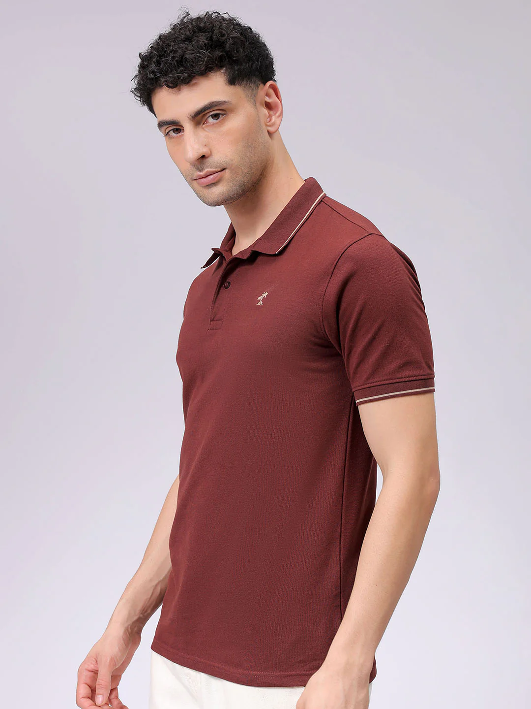 Men's Rum Raisin Regular Fit Embroided Casual T-Shirt - Image 2