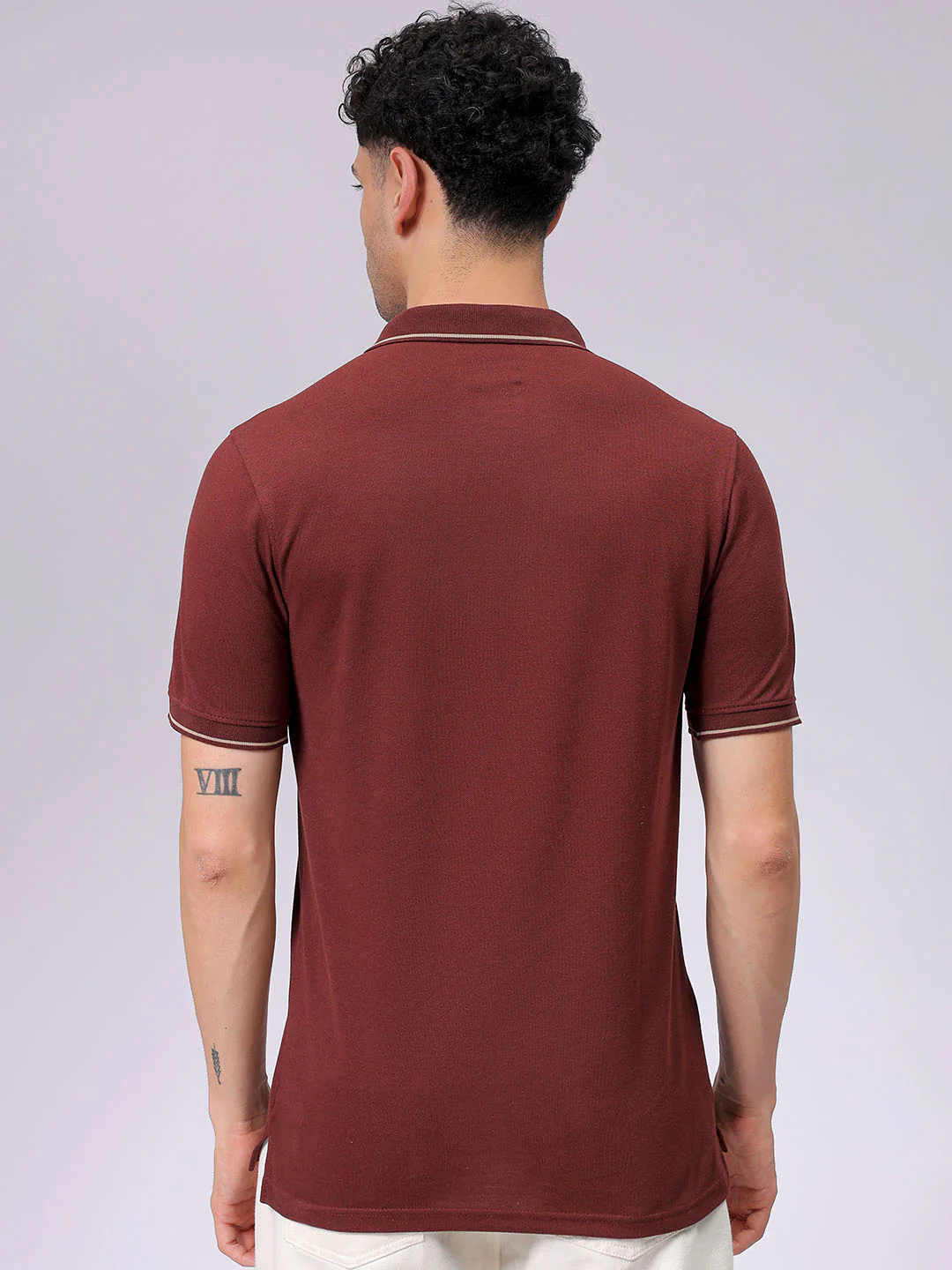 Men's Rum Raisin Regular Fit Embroided Casual T-Shirt - Image 4