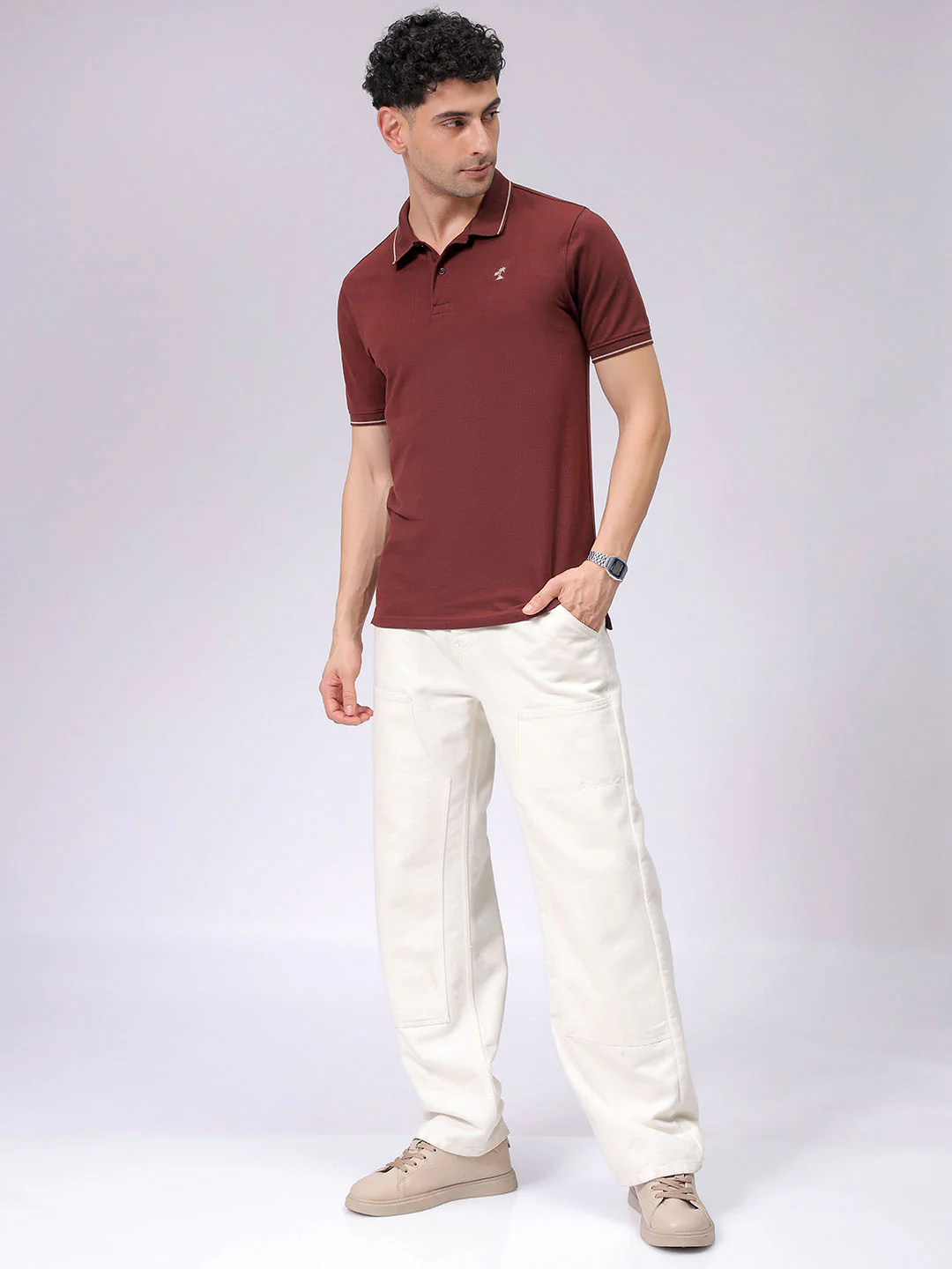 Men's Rum Raisin Regular Fit Embroided Casual T-Shirt - Image 6
