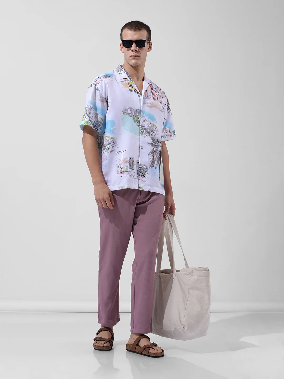 Men's Mauve Regular Fit Solid Casual Trouser - Image 5