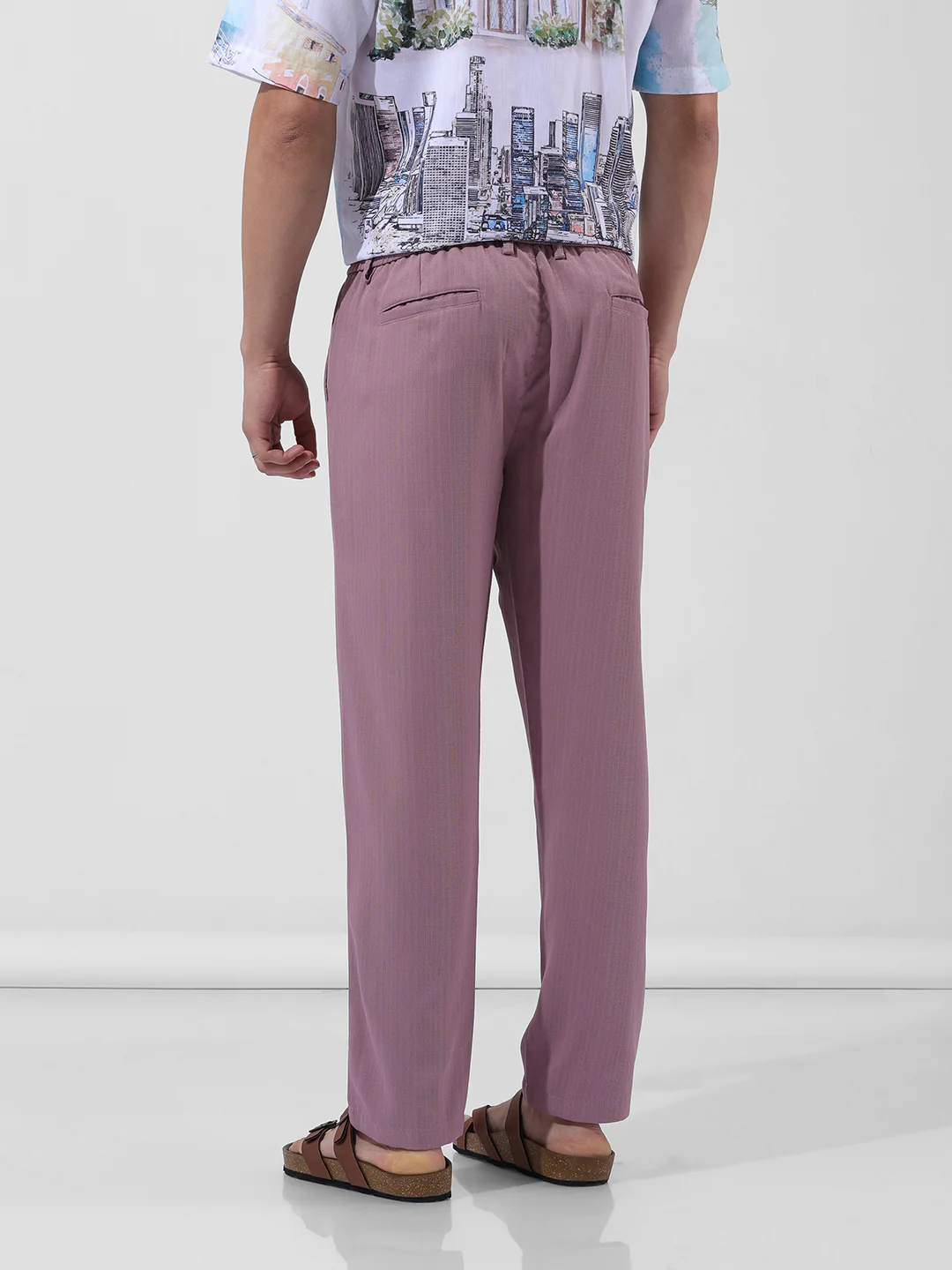 Men's Mauve Regular Fit Solid Casual Trouser - Image 6