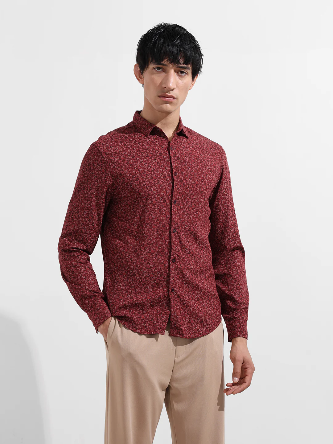 Men's Red Regular Fit Floral Printed Floral Shirt - Image 6