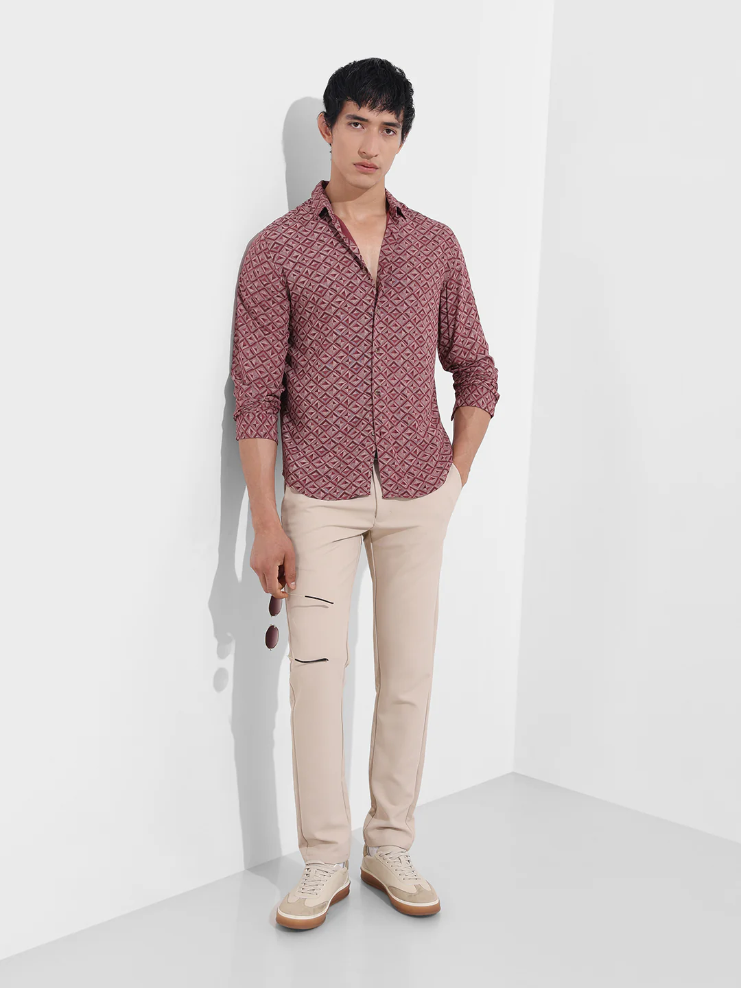 Men's Rust Regular Fit Printed Print Shirt - Image 2