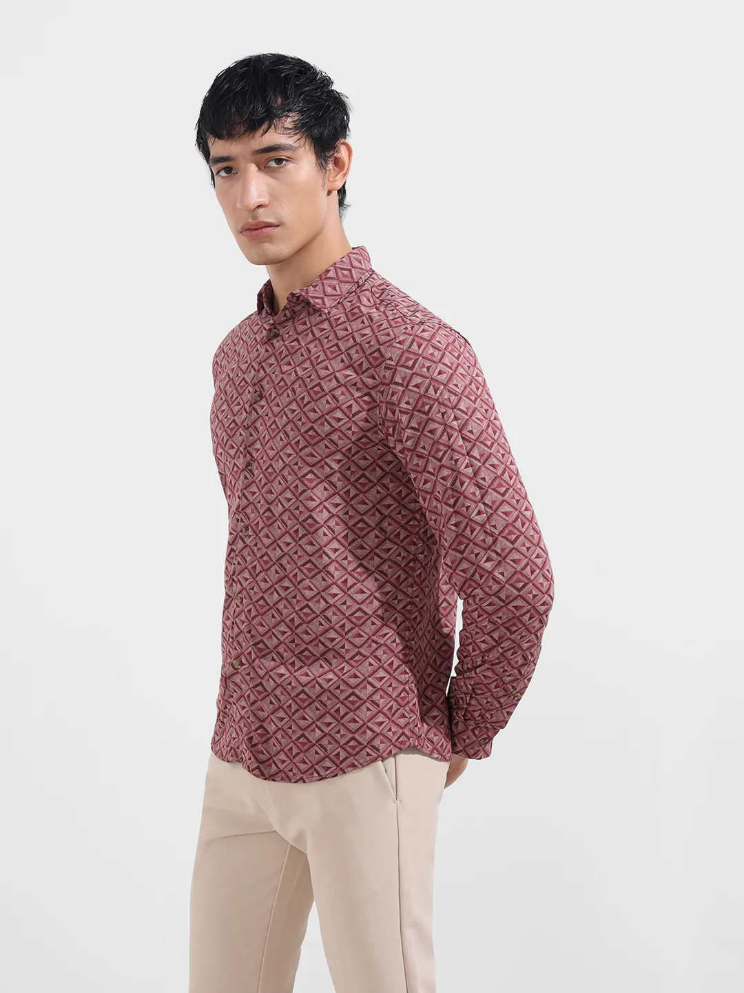 Men's Rust Regular Fit Printed Print Shirt - Image 4