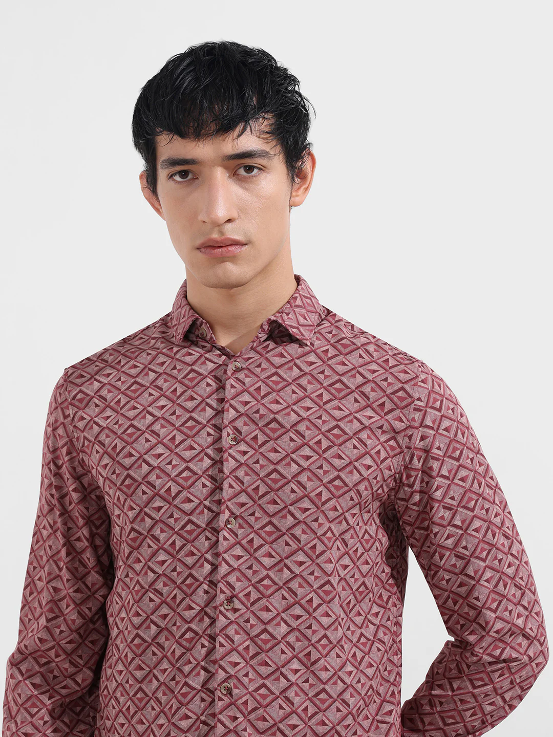Men's Rust Regular Fit Printed Print Shirt - Image 5