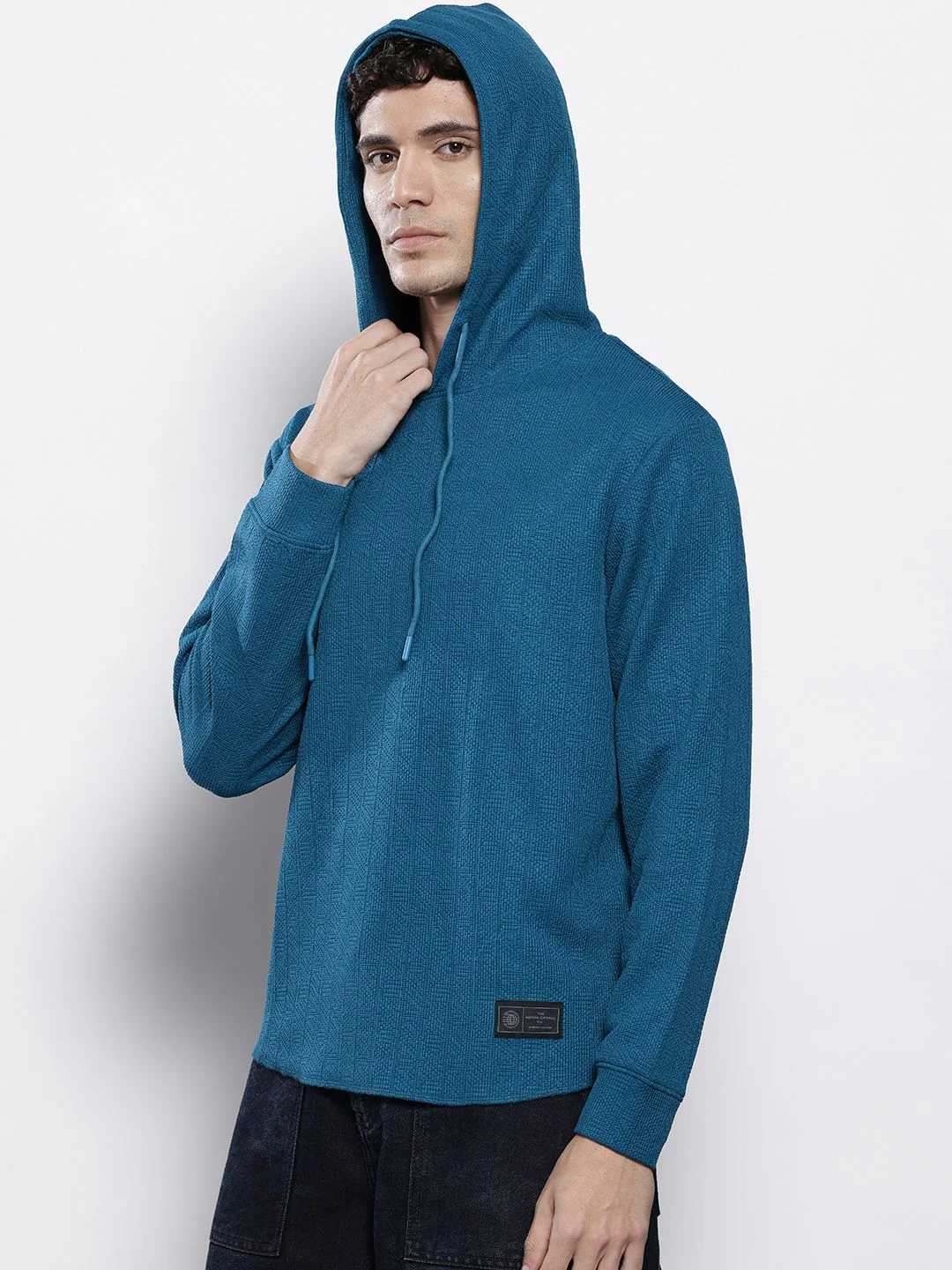 Men's Midnight Blue Regular Fit Textured Casual T-Shirt - Image 2