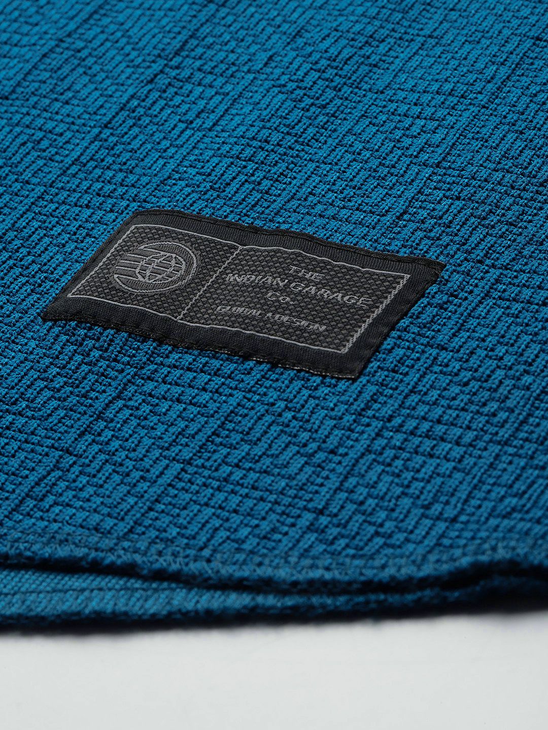 Men's Midnight Blue Regular Fit Textured Casual T-Shirt - Image 6