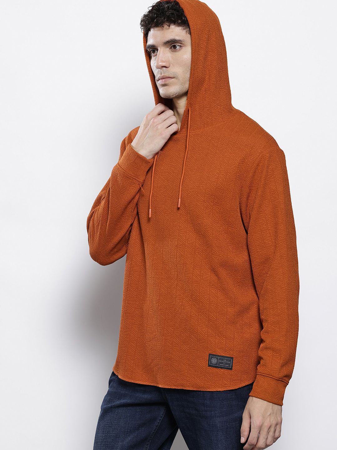 Men's Warm Amber Regular Fit Textured Casual T-Shirt - Image 2