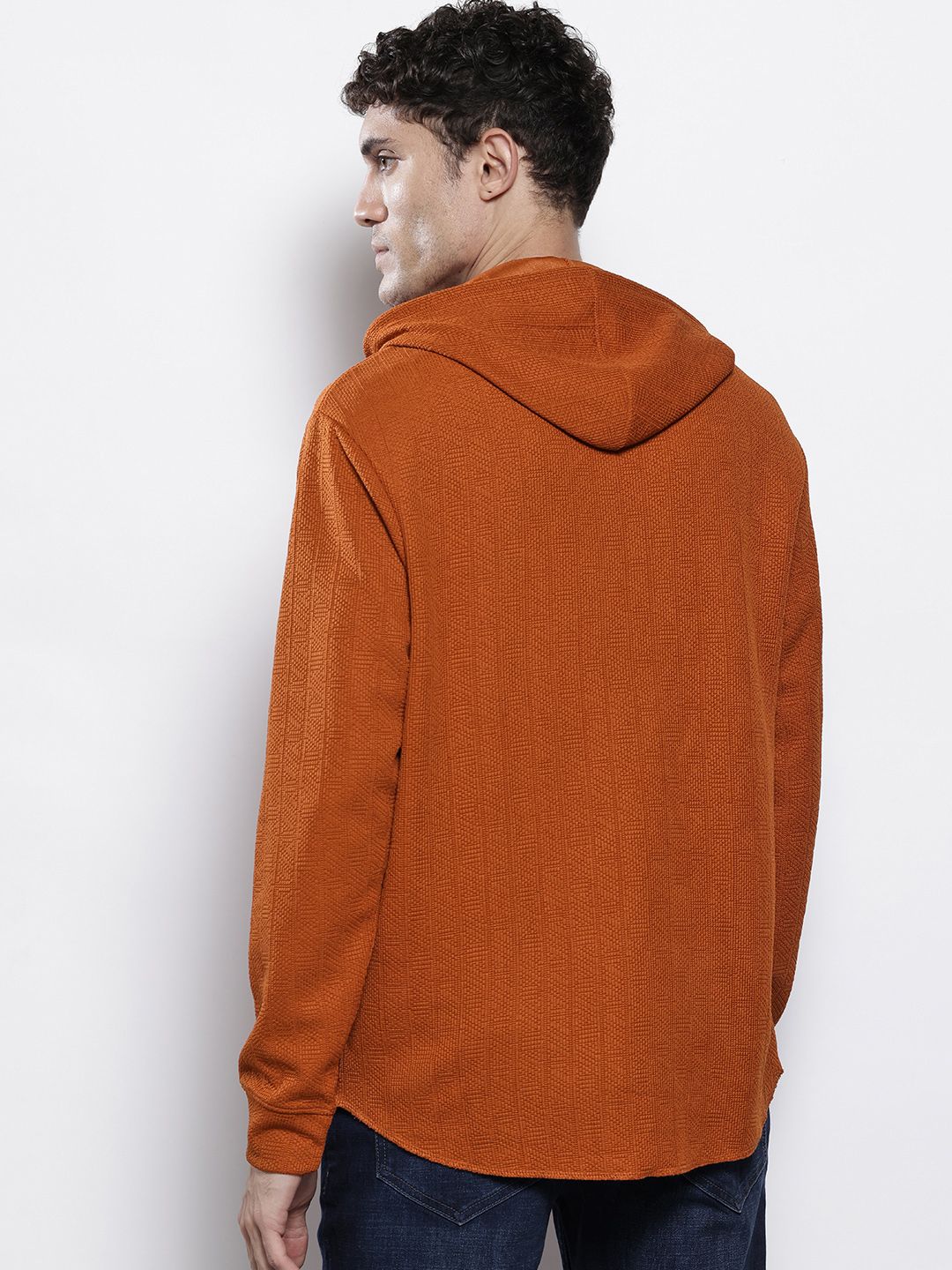 Men's Warm Amber Regular Fit Textured Casual T-Shirt - Image 4