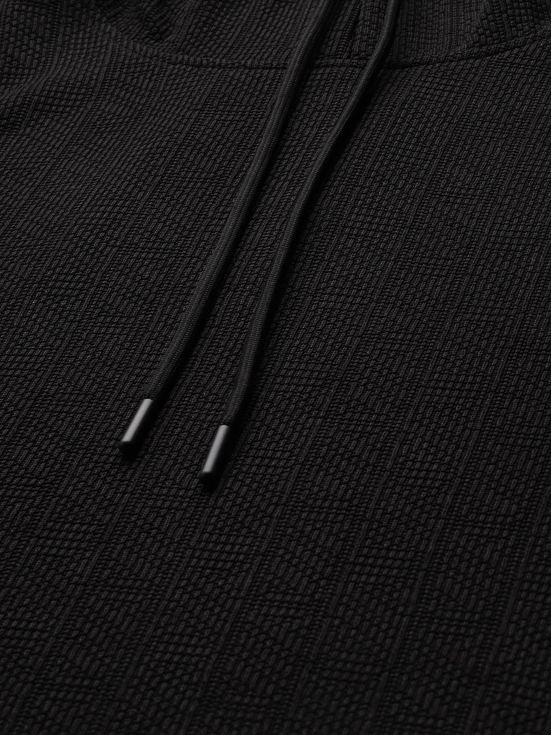Men's Black Regular Fit Textured Casual T-Shirt - Image 3