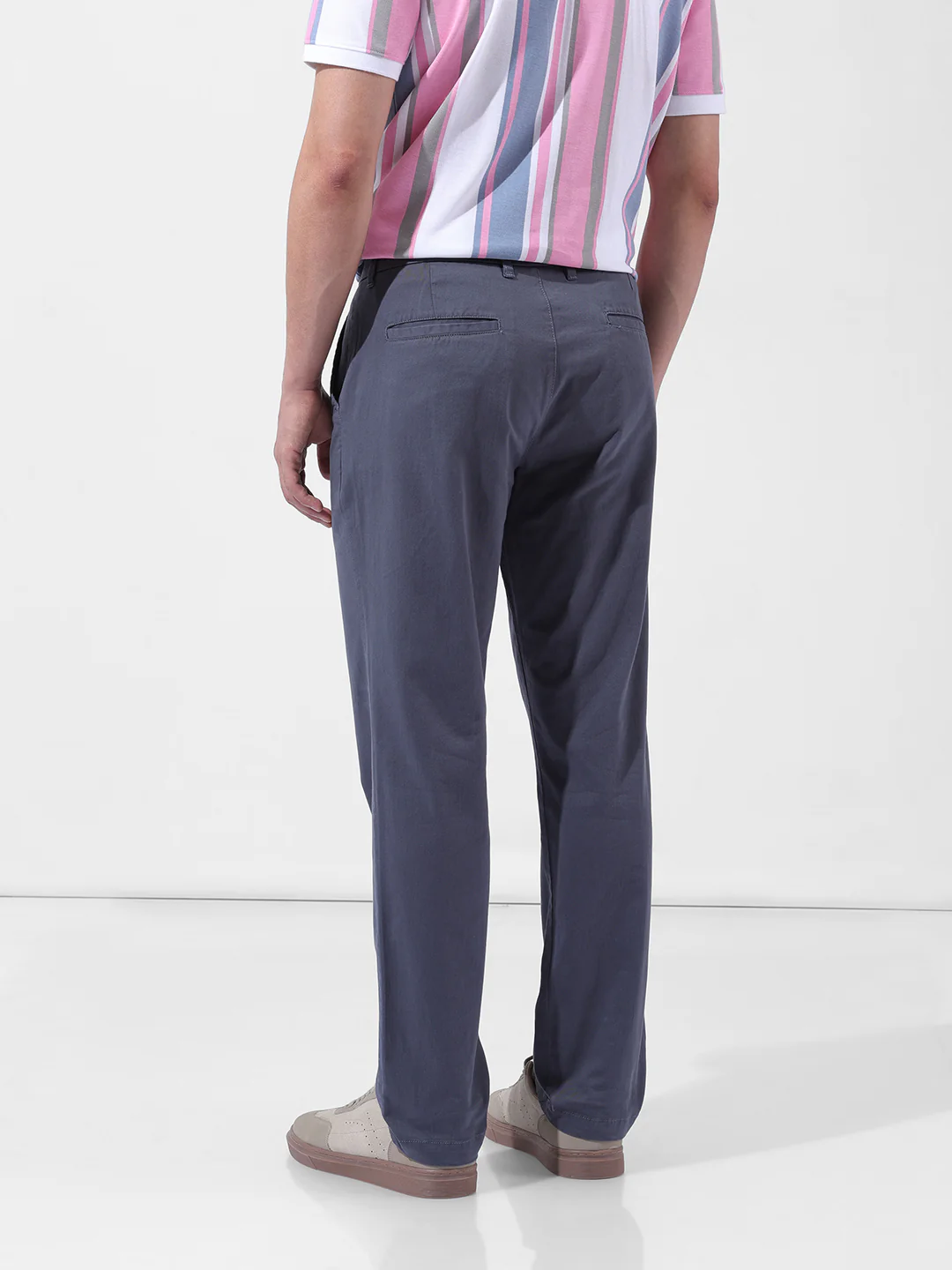 Men's Stone Blue Regular Fit Solid Casual Chinos - Image 6